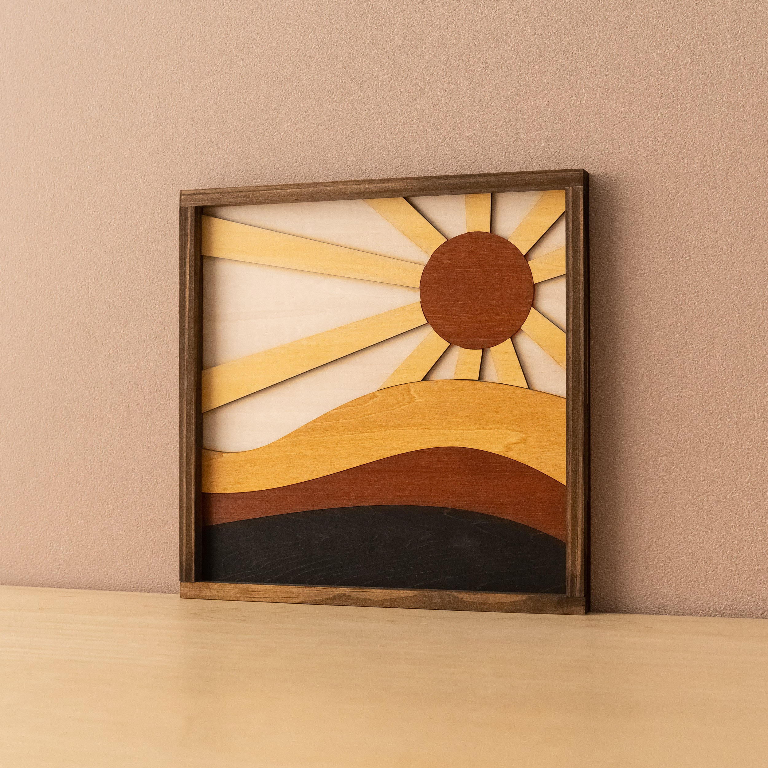 Arte de pared de madera con sol y luna para una decoración de pared de inspiración celestial