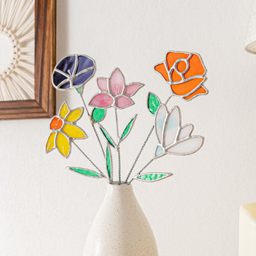 Stained Glass Birth Month Flower For Unique Plant Decor Accent