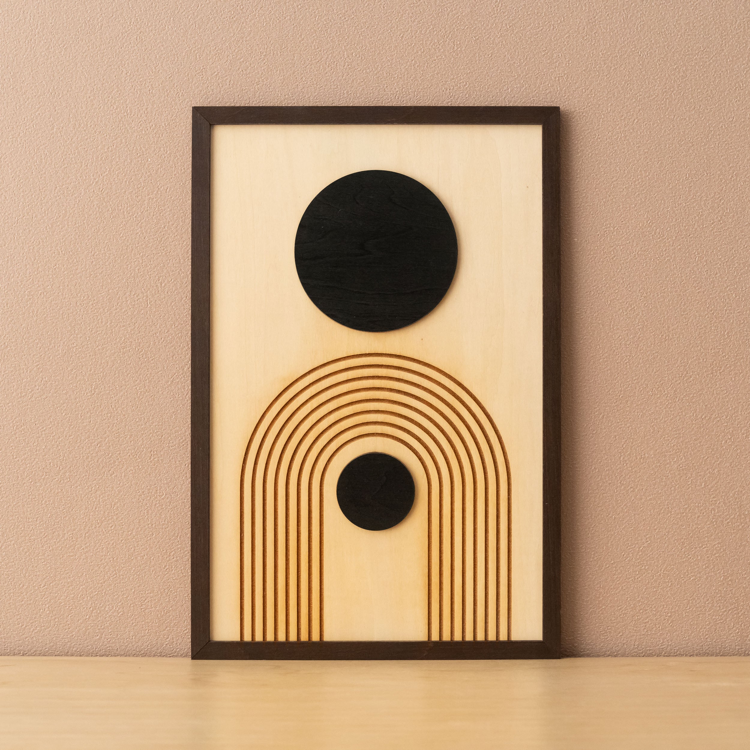 Arte de pared de madera con sol y luna para una decoración bohemia celestial