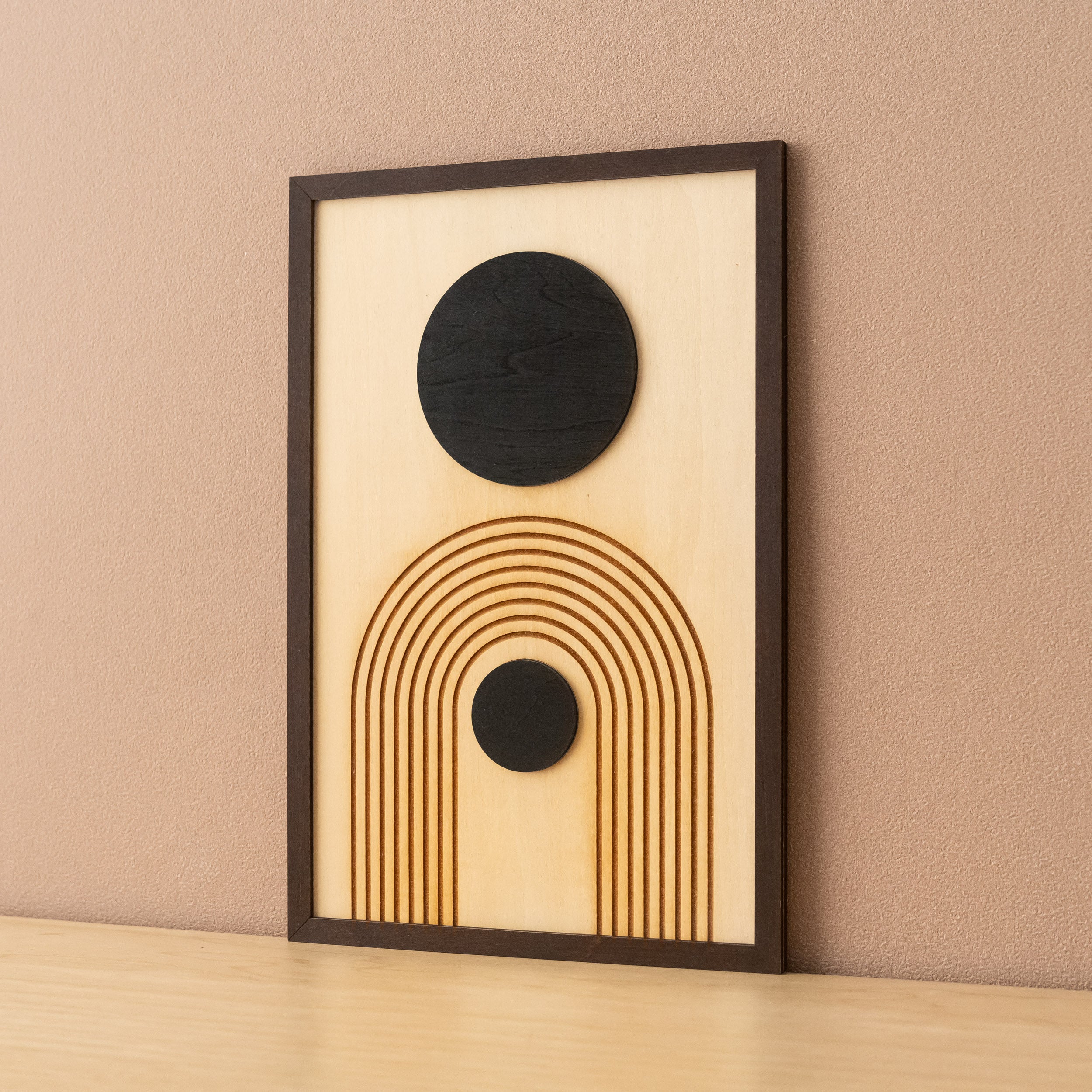 Arte de pared de madera con sol y luna para una decoración bohemia celestial