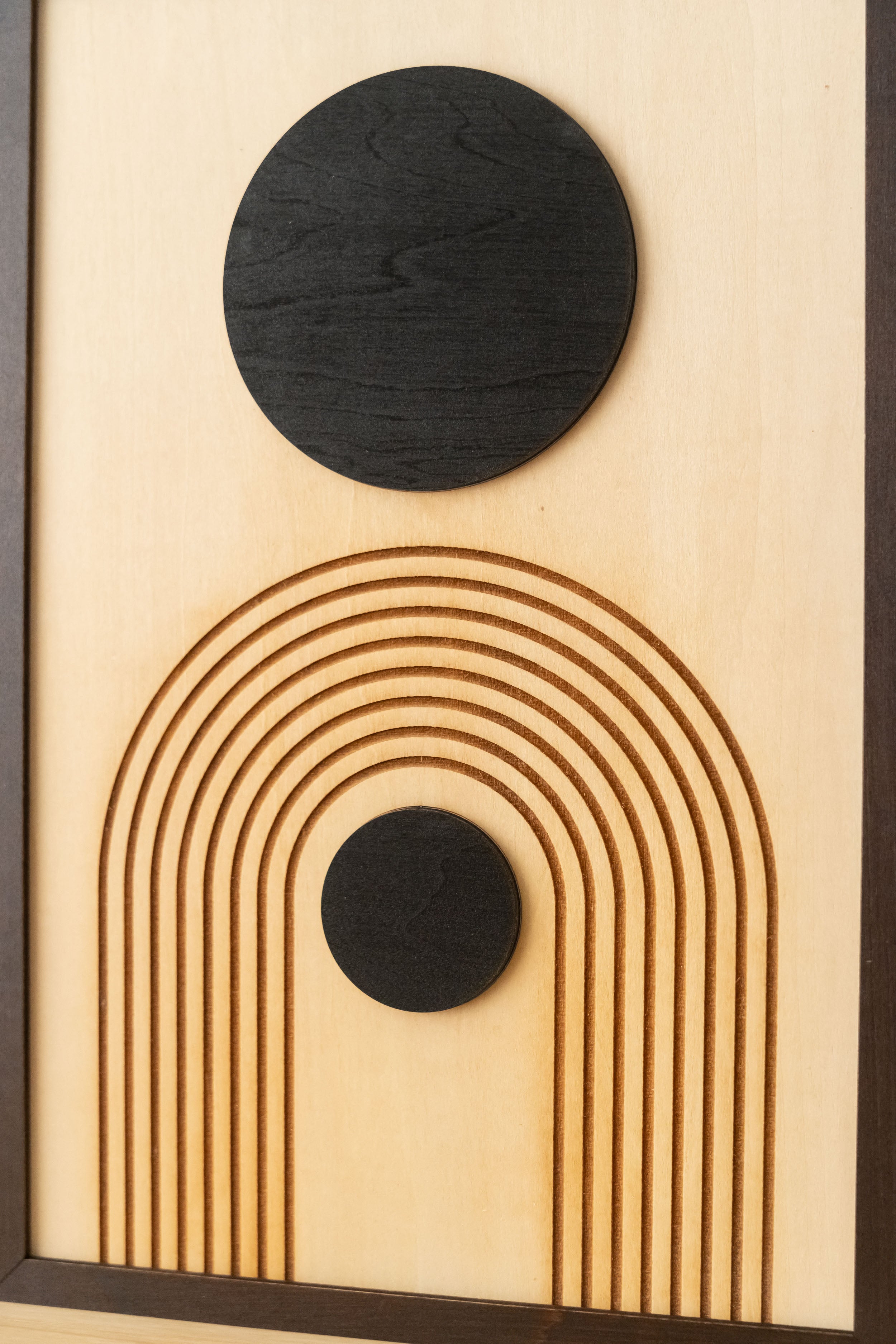 Arte de pared de madera con sol y luna para una decoración bohemia celestial