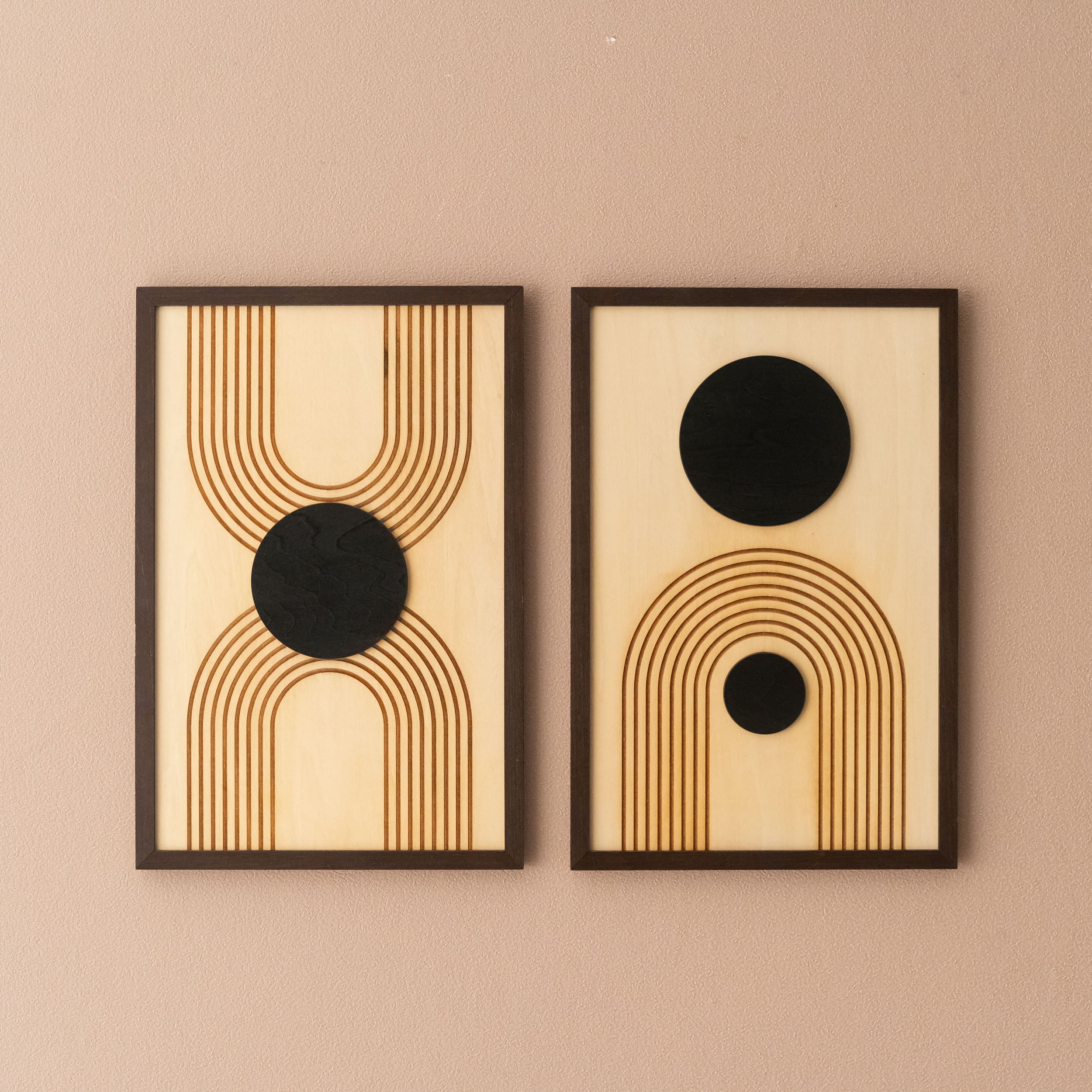 Arte de pared de madera con sol y luna para una decoración bohemia celestial