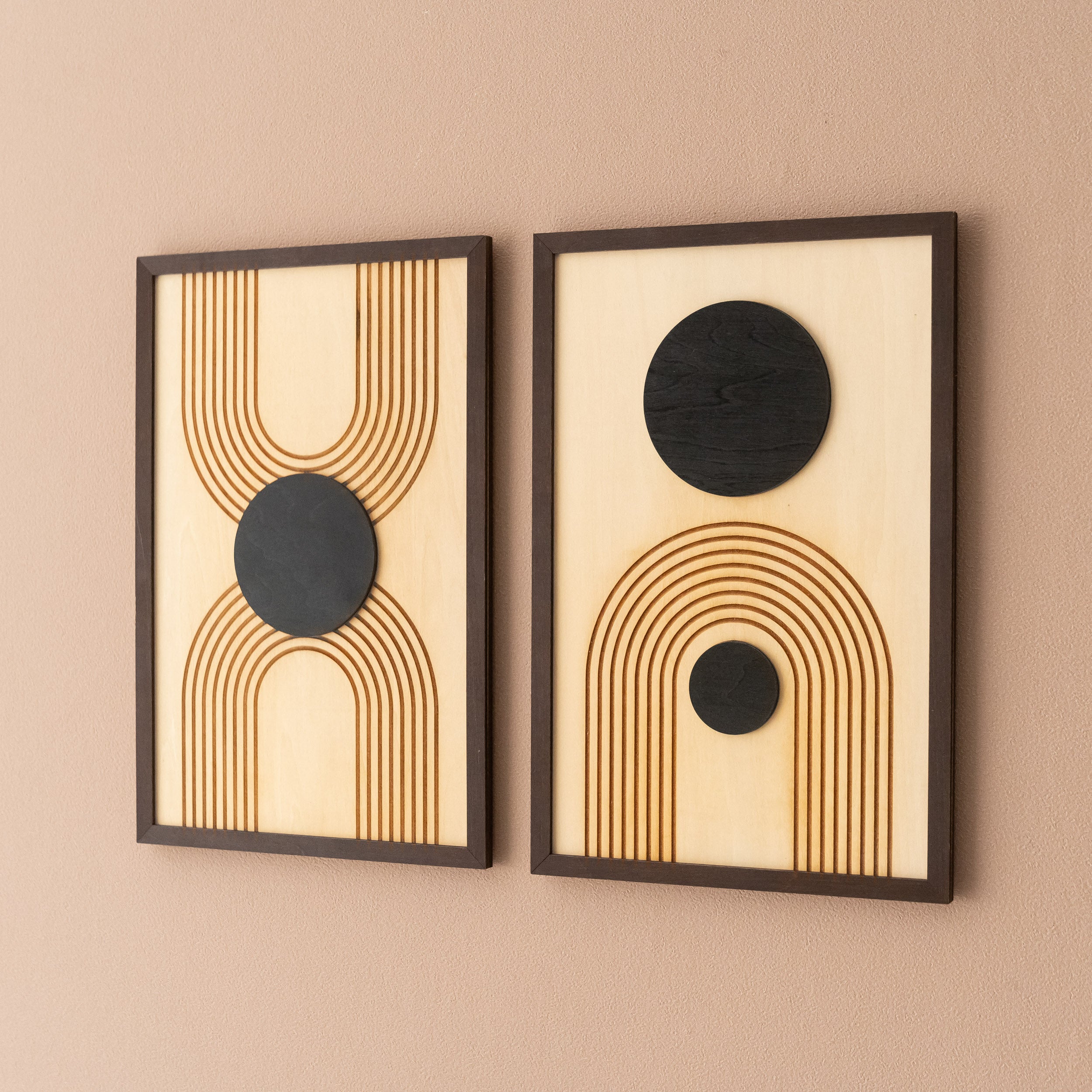 Arte de pared de madera con sol y luna para una decoración bohemia celestial