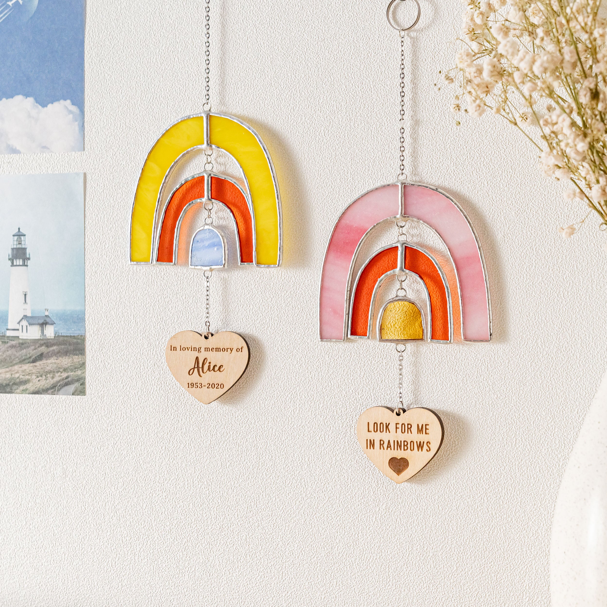 Regenbogen-Buntglas zum Muttertag als herzliche Hommage an das Fenster