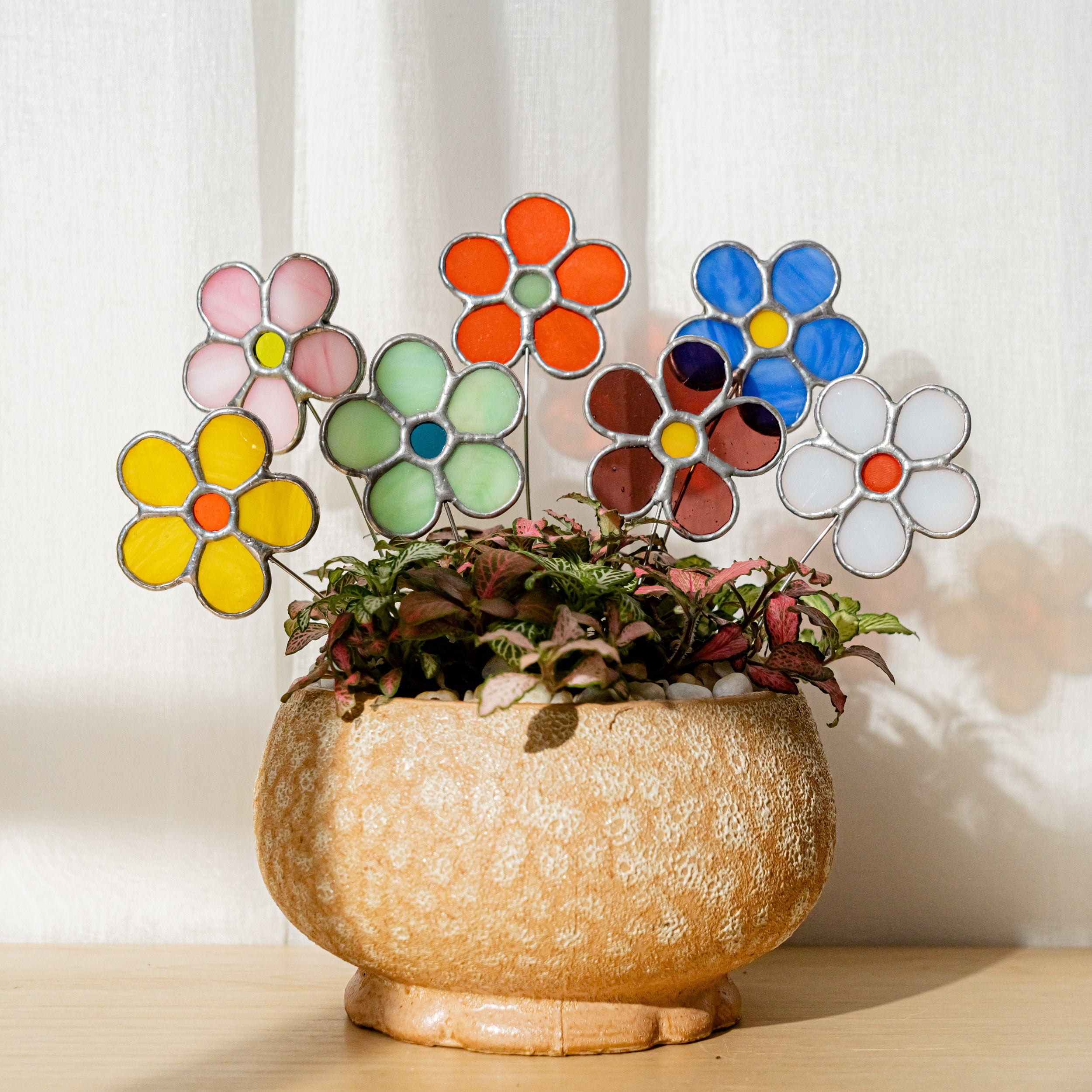 Atrapasol floral o arte de vitral hecho a mano para decoración de paredes y mesas