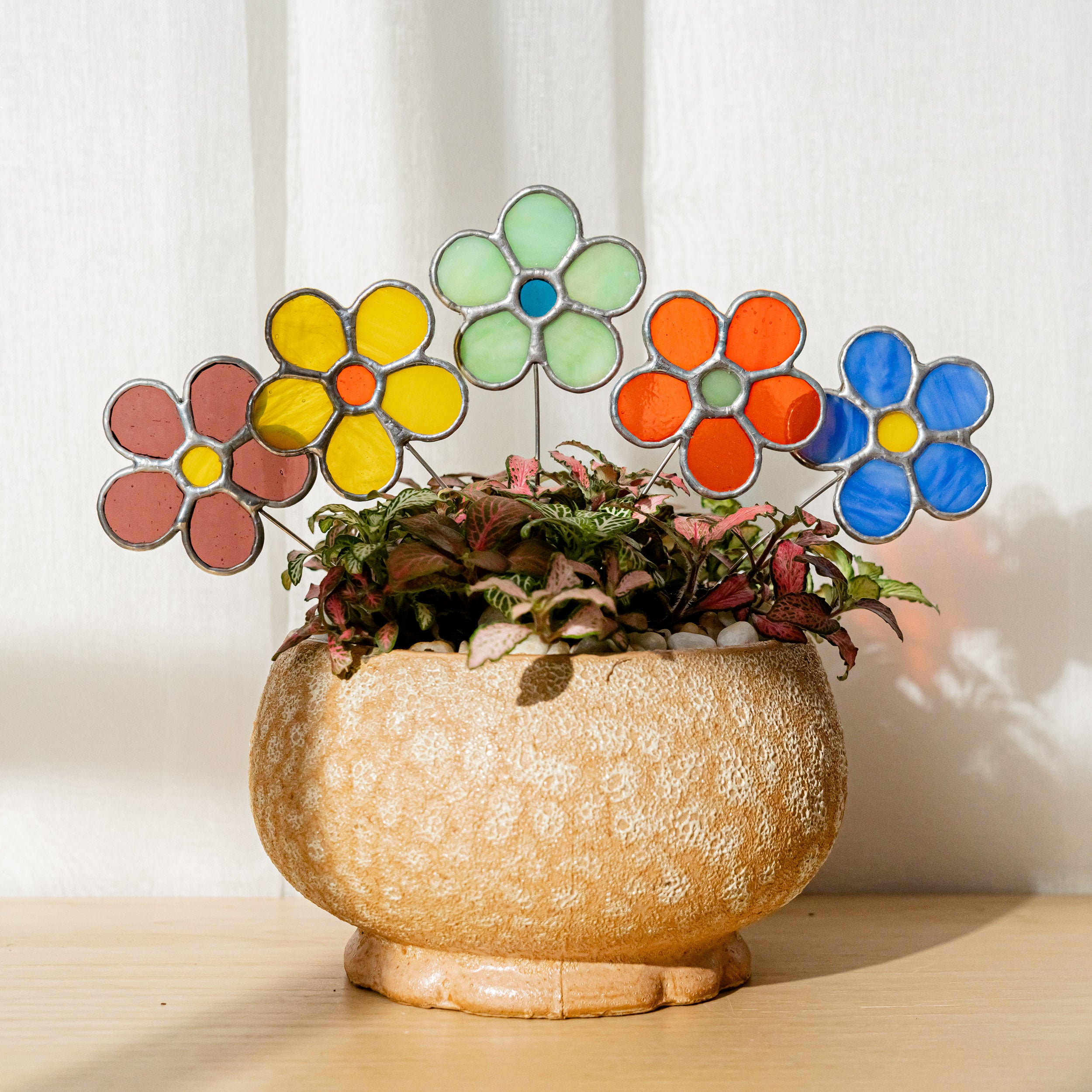Atrapasol floral o arte de vitral hecho a mano para decoración de paredes y mesas