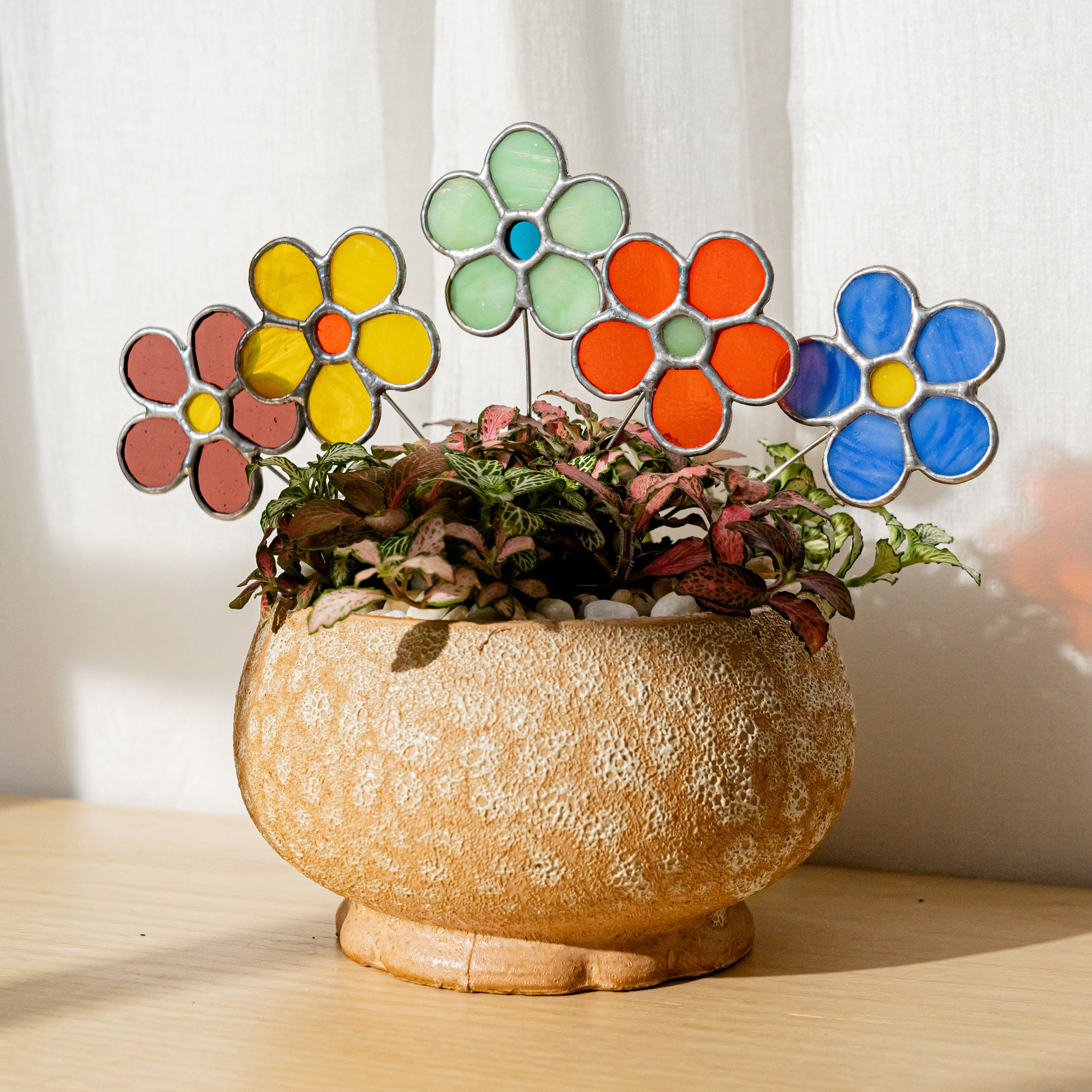 Atrapasol floral o arte de vitral hecho a mano para decoración de paredes y mesas