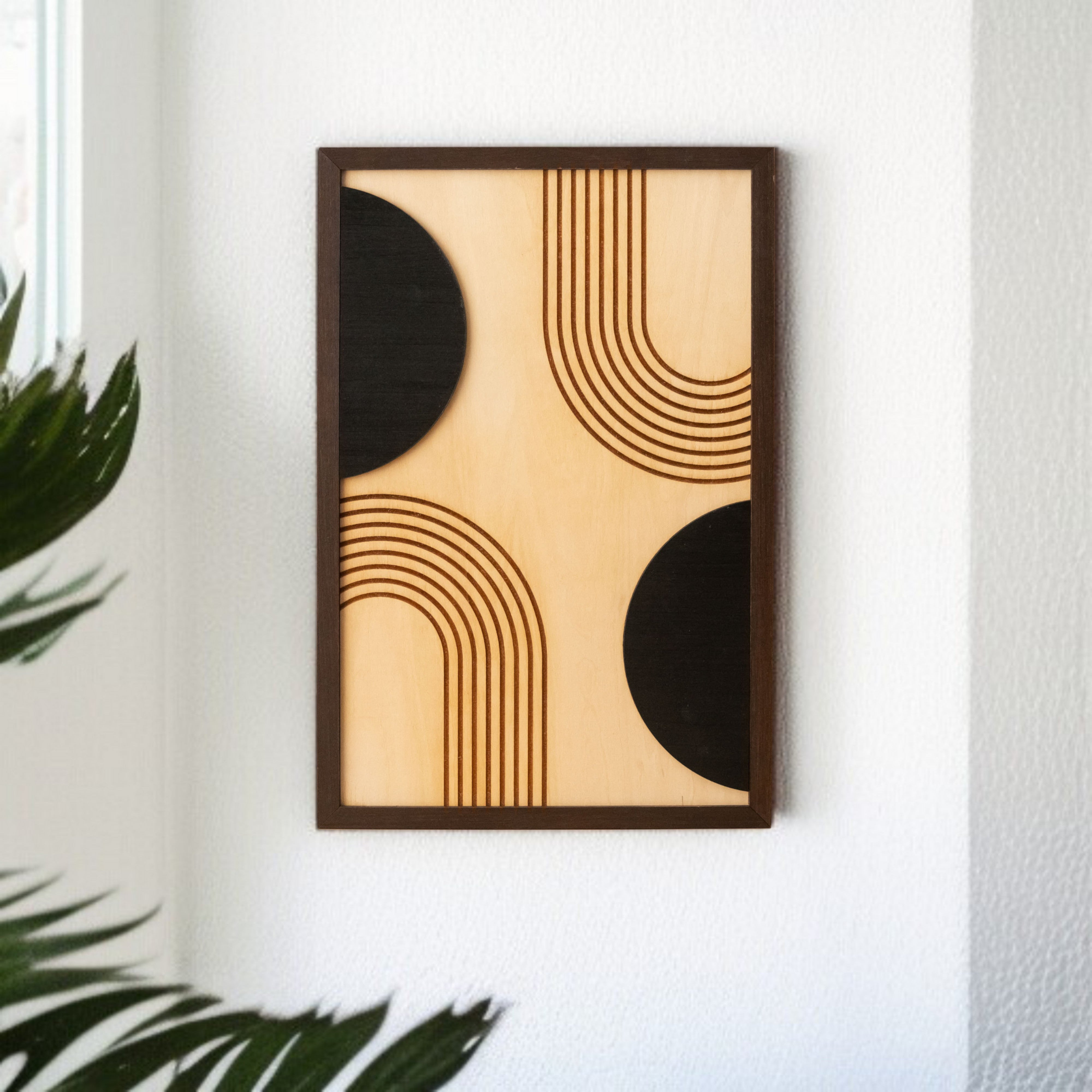 Arte de pared de madera con sol y luna para una decoración bohemia celestial