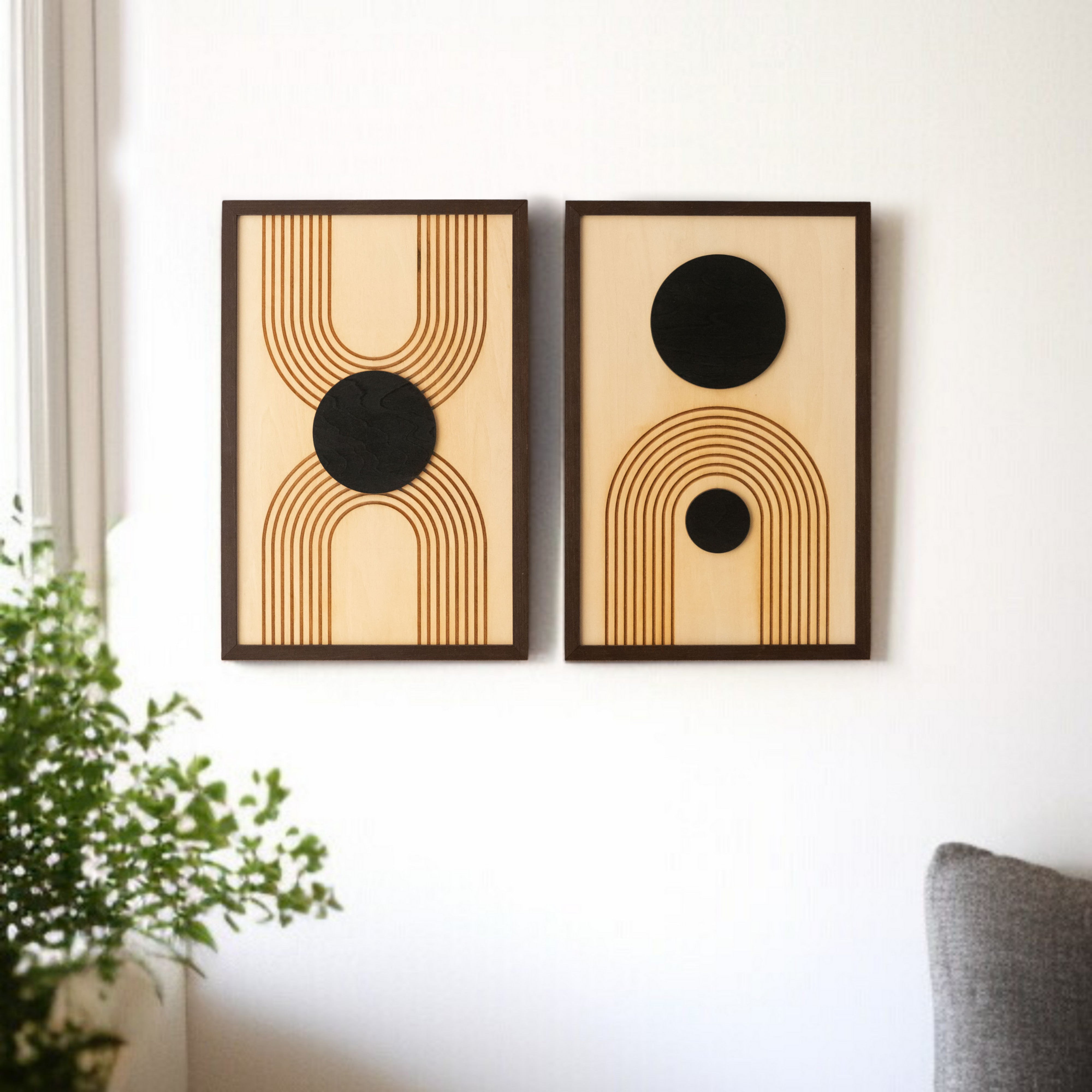 Arte de pared de madera con sol y luna para una decoración bohemia celestial