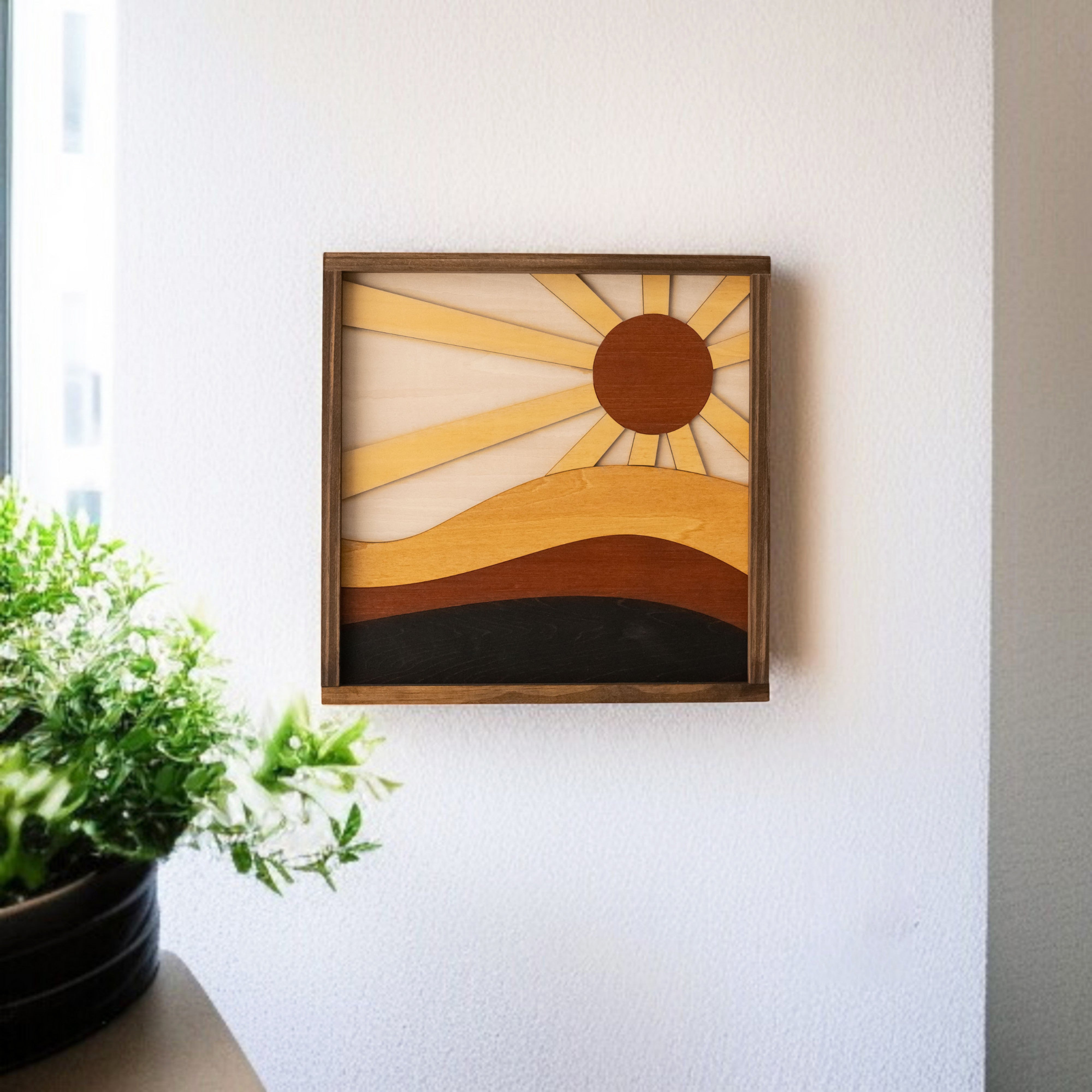 Arte de pared de madera con sol y luna para una decoración de pared de inspiración celestial