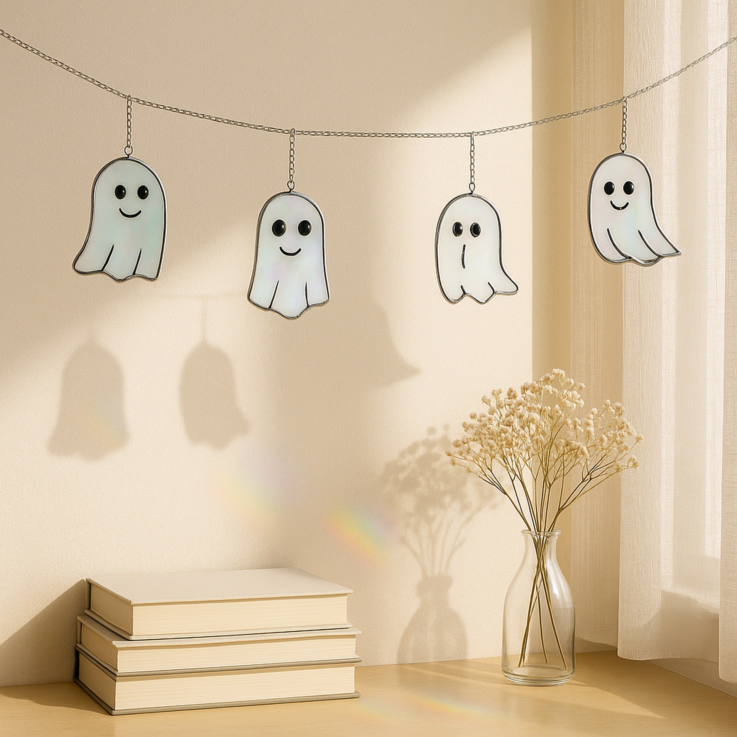 Halloween Ghost Pumpkin Stained Glass Garland for decorations Q14