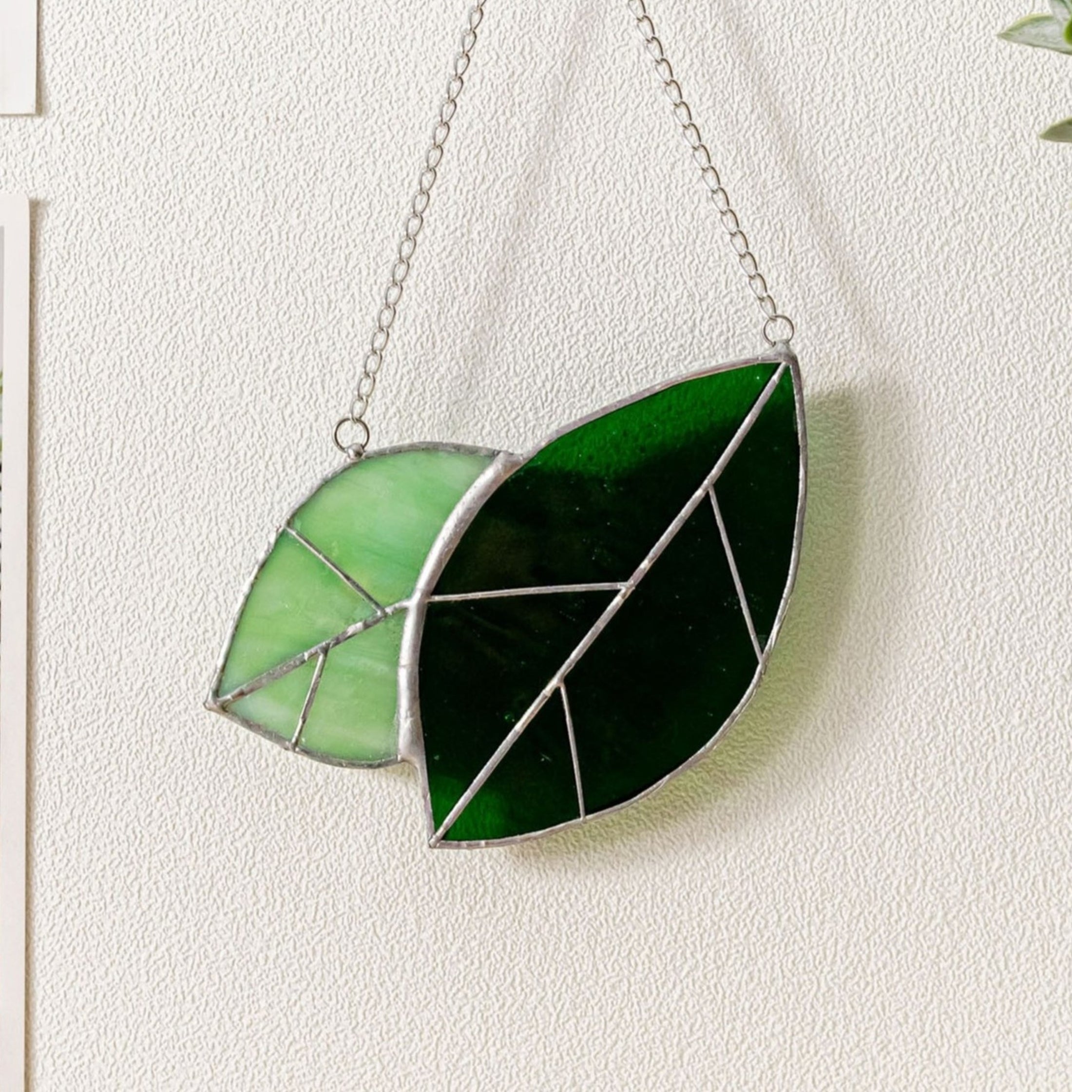 Leaves Stained Glass, Boho wall hanging and glass art F31