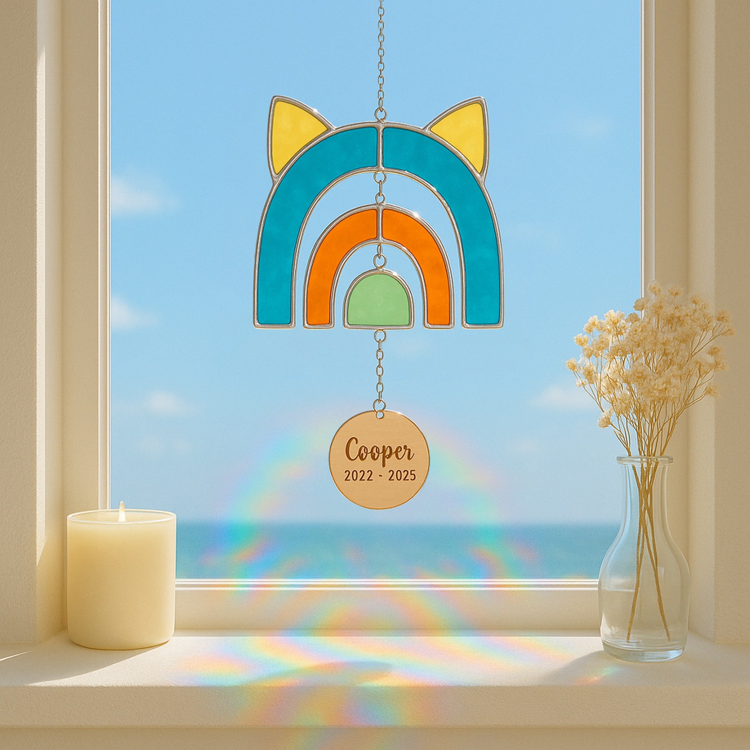 Stained Glass Pet Memorial Suncatcher, Memorial pet keepsake Q17