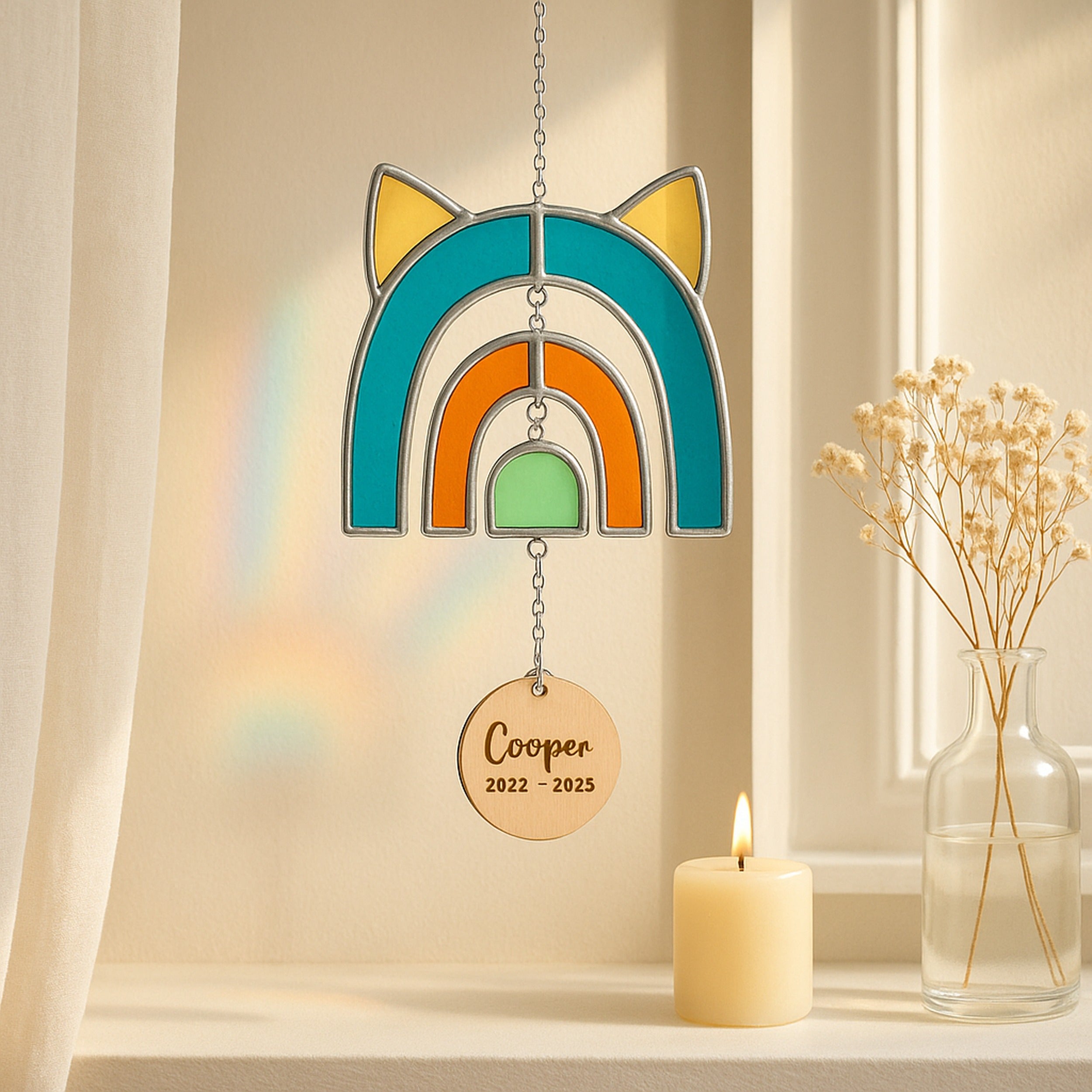 Stained Glass Pet Memorial Suncatcher, Memorial pet keepsake Q17