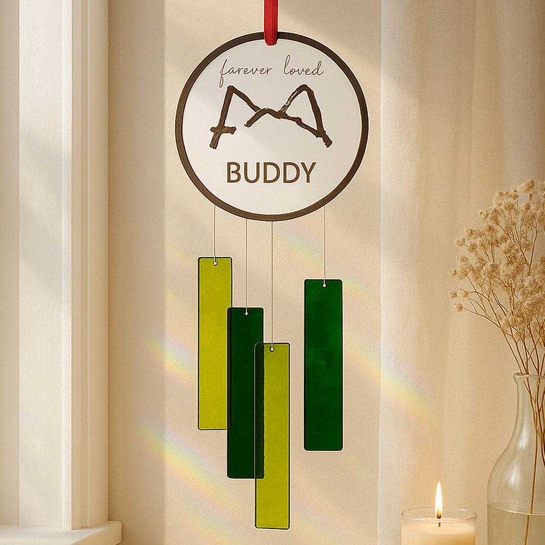 Pet Memorial Stained Glass Window Chime Glass for Pet Memorial F86