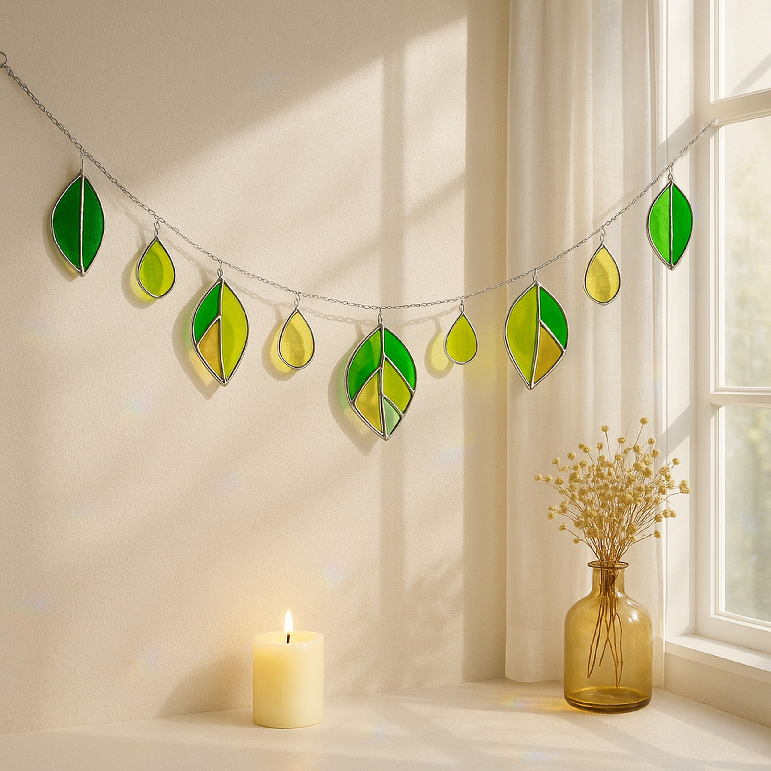 Leaf Stained Glass Garland Glass for Art Glass Wall Art Q04