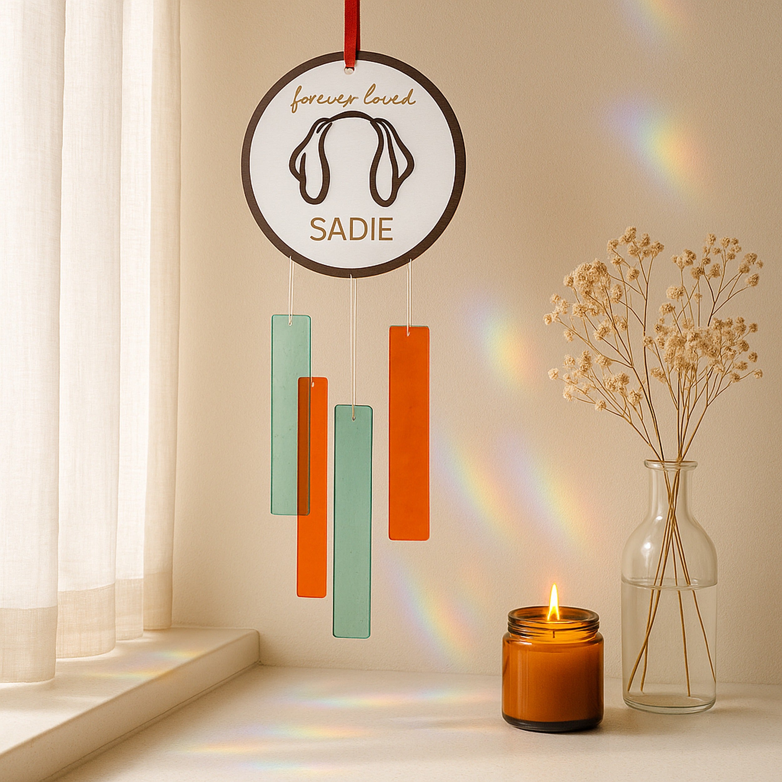 Pet Memorial Stained Glass Window Chime Decor and Memorial Gift F86