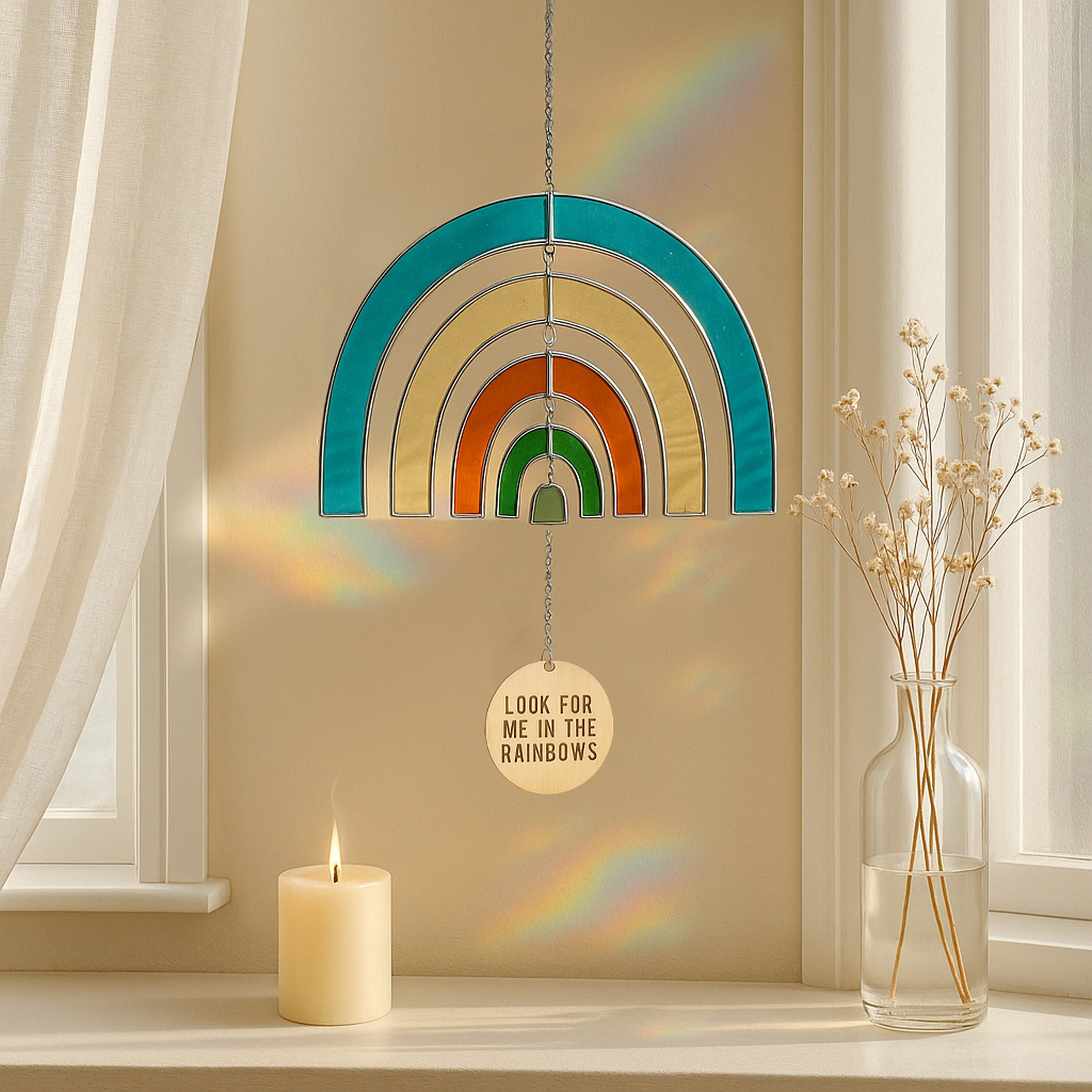 Stained Glass Pet Memorial Rainbow Suncatcher for Window Decor Q13