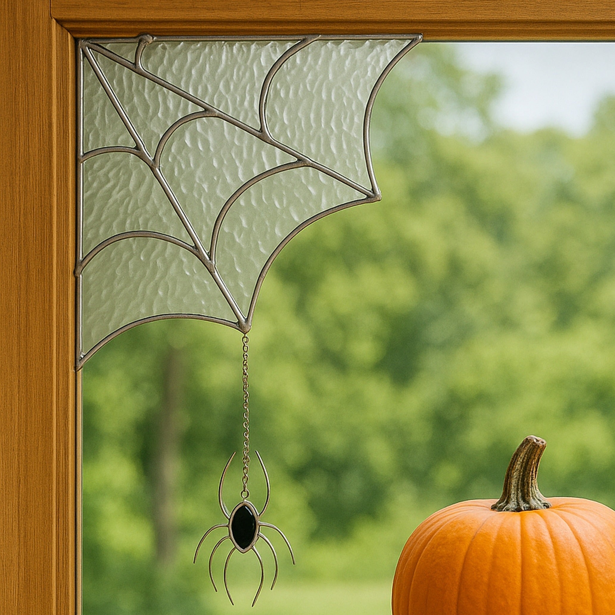 Halloween Stained Glass Web Spider Decor, Whimsical window decor Q16