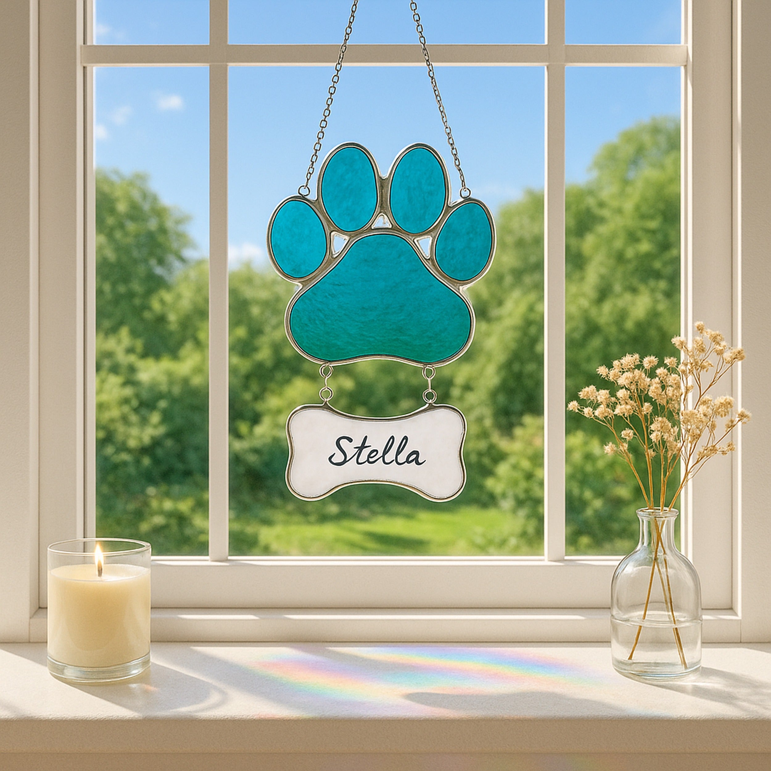 Stained Glass Pet Paw Suncatcher for Dog ornaments, glass Q19