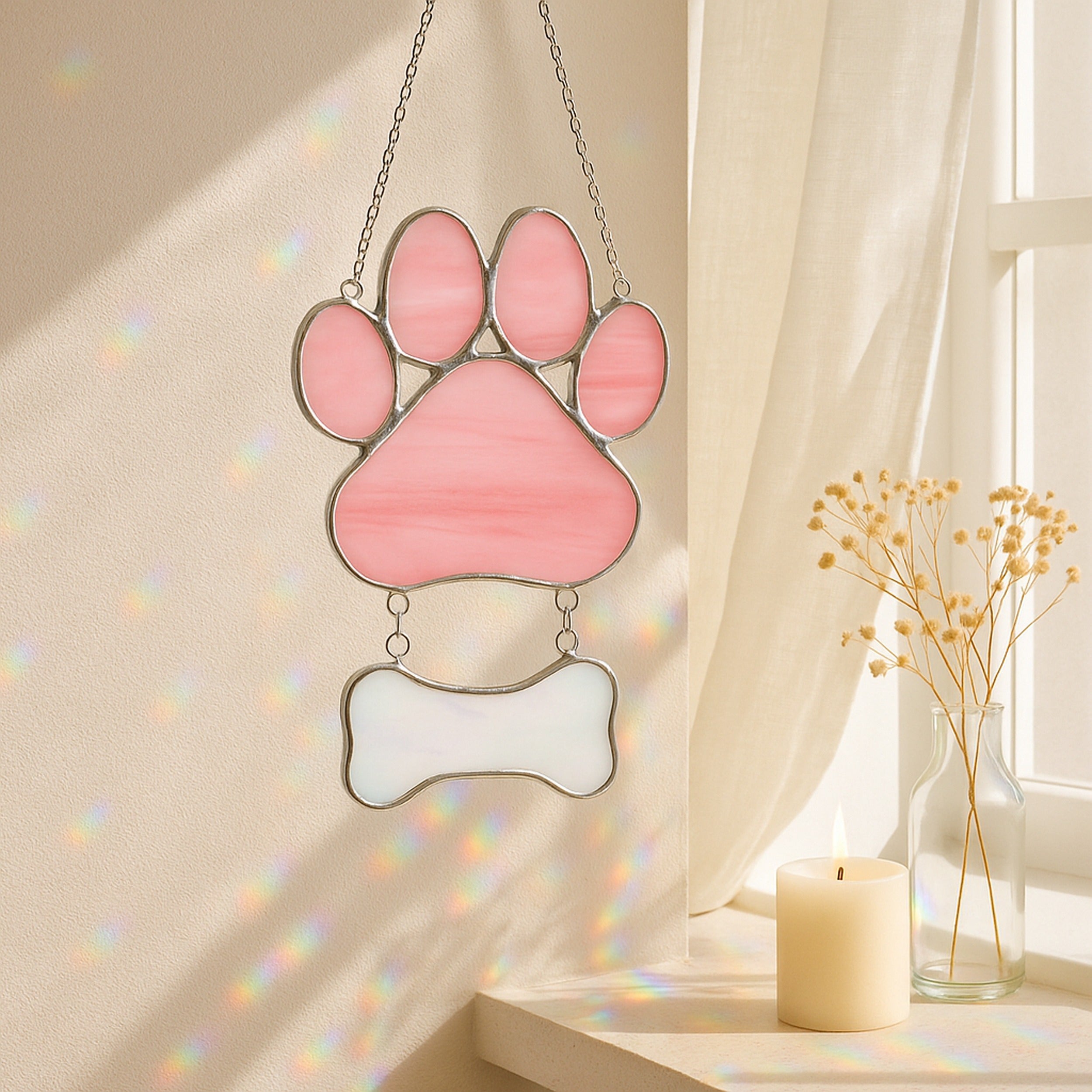 Stained Glass Pet Paw Suncatcher, Pet memorial gift and art Q19