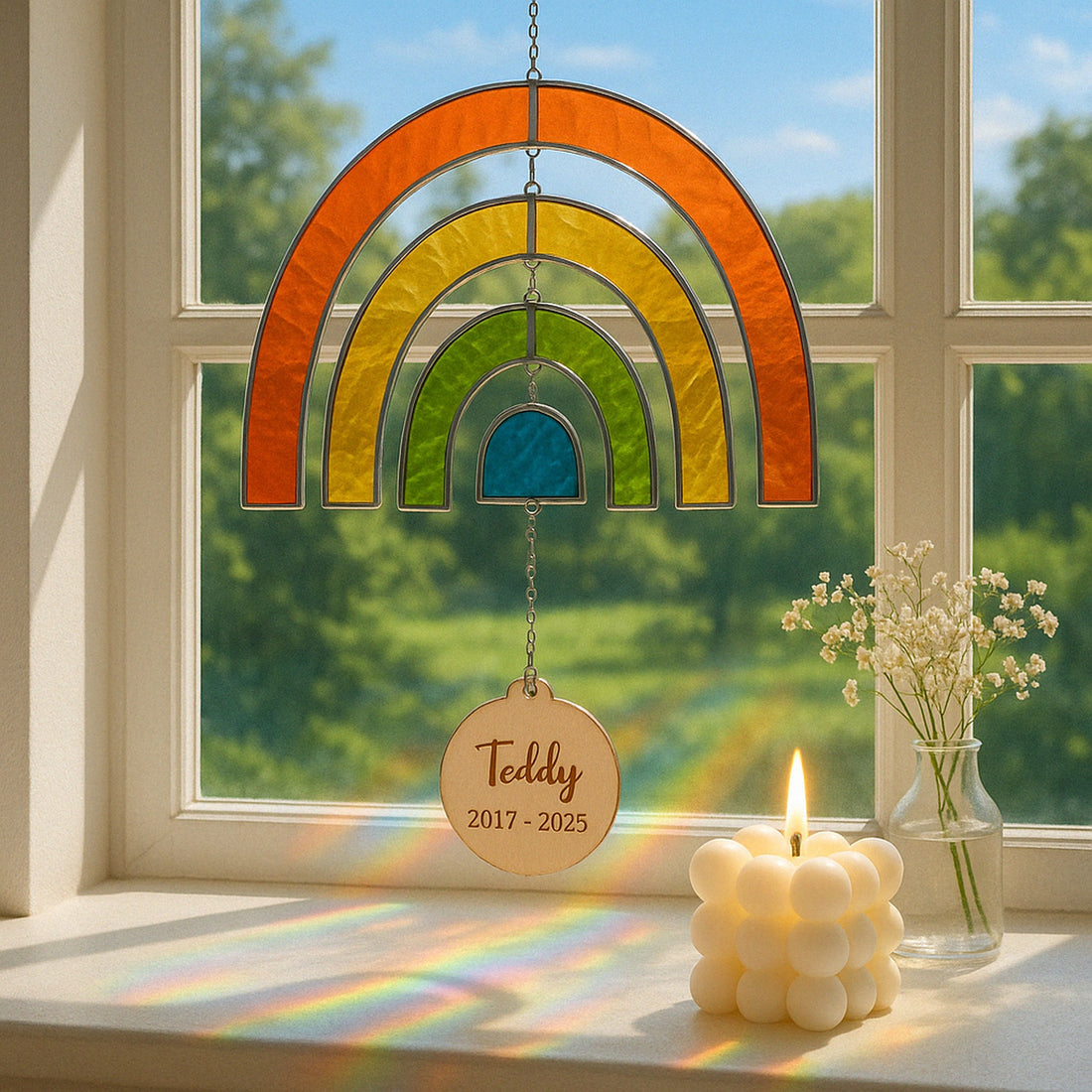 Stained Glass Pet Memorial Rainbow Suncatcher For Window Tribute