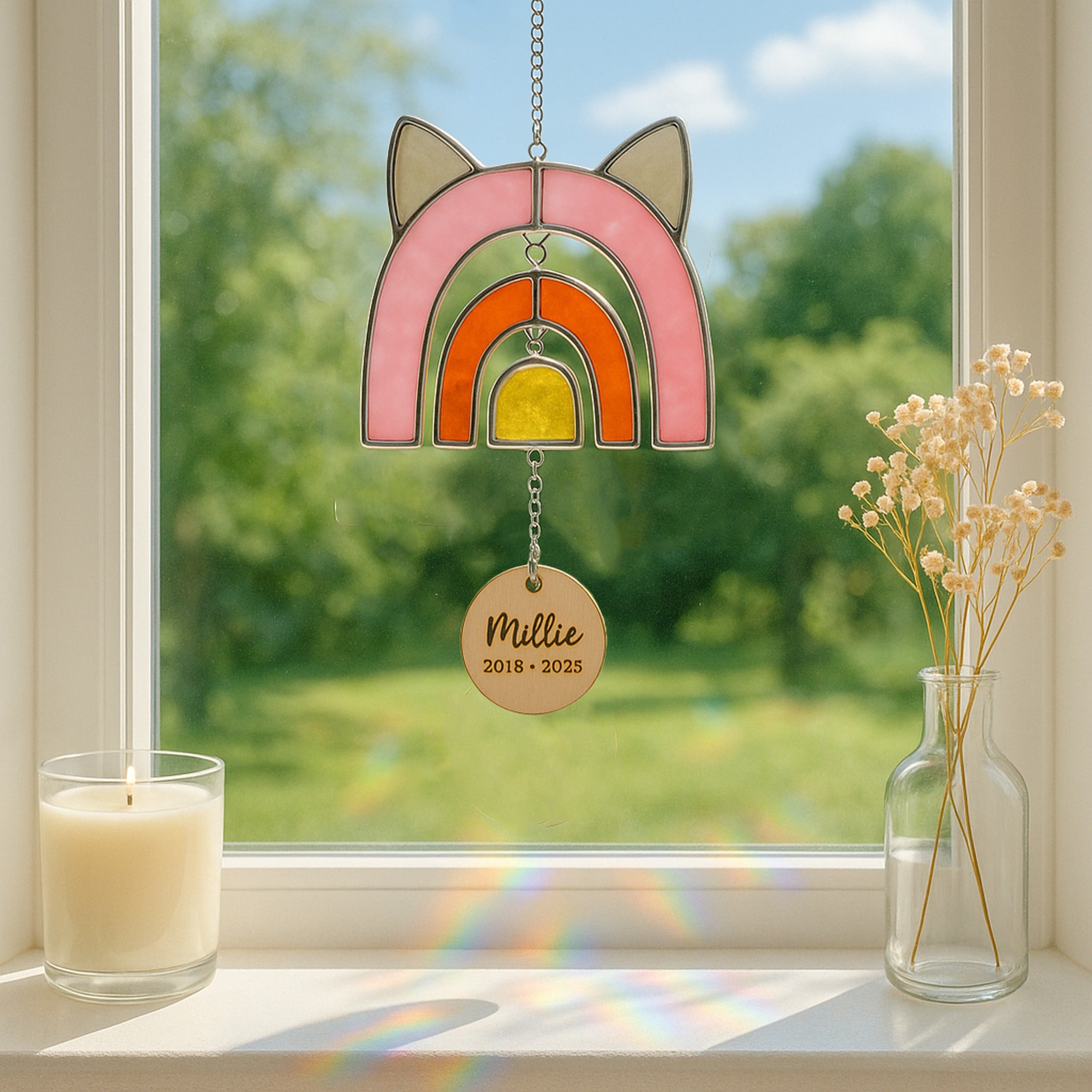 Stained Glass Pet Memorial Suncatcher, Memorial pet keepsake Q17