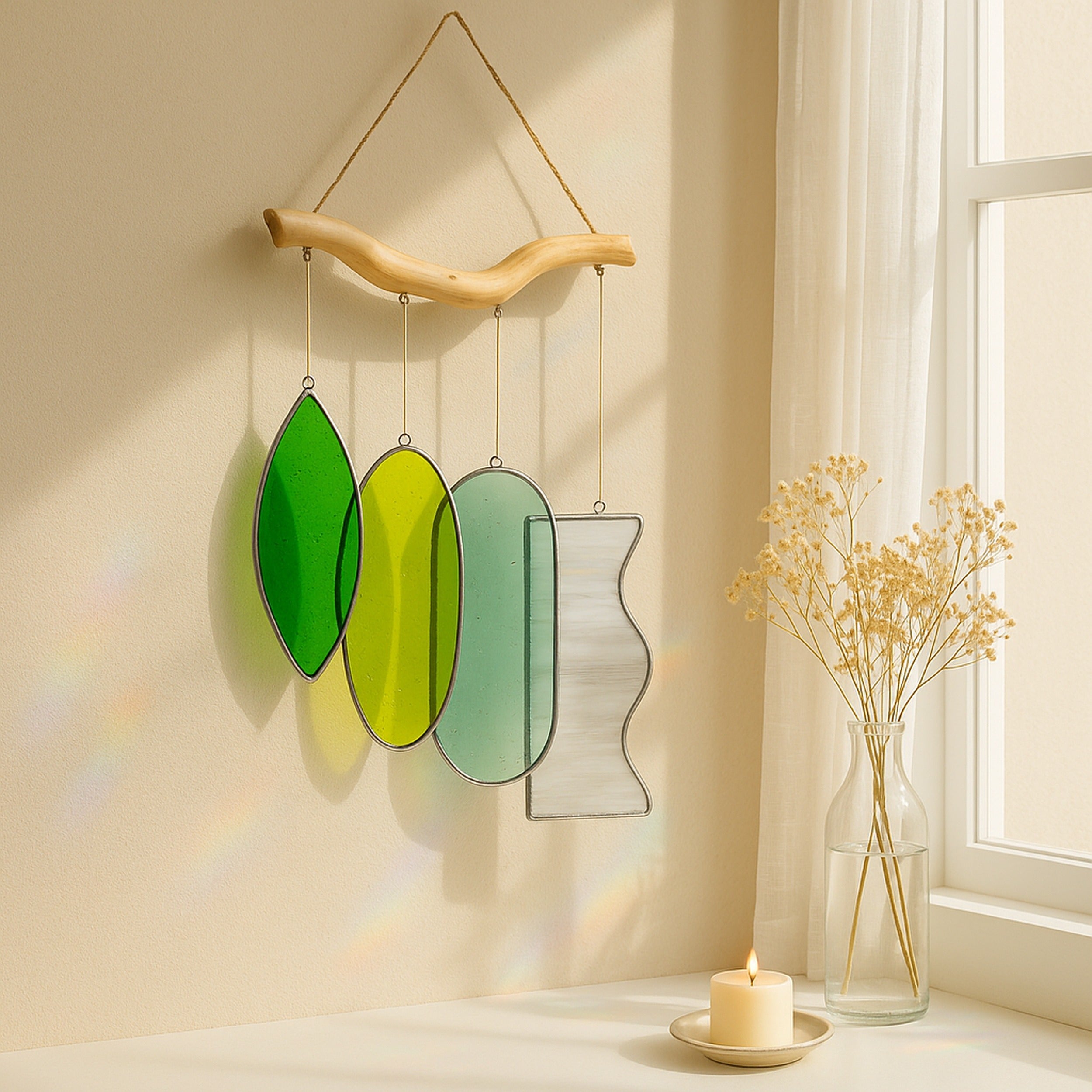 Stained Glass Wind Chime Decor, Boho style home and art F89