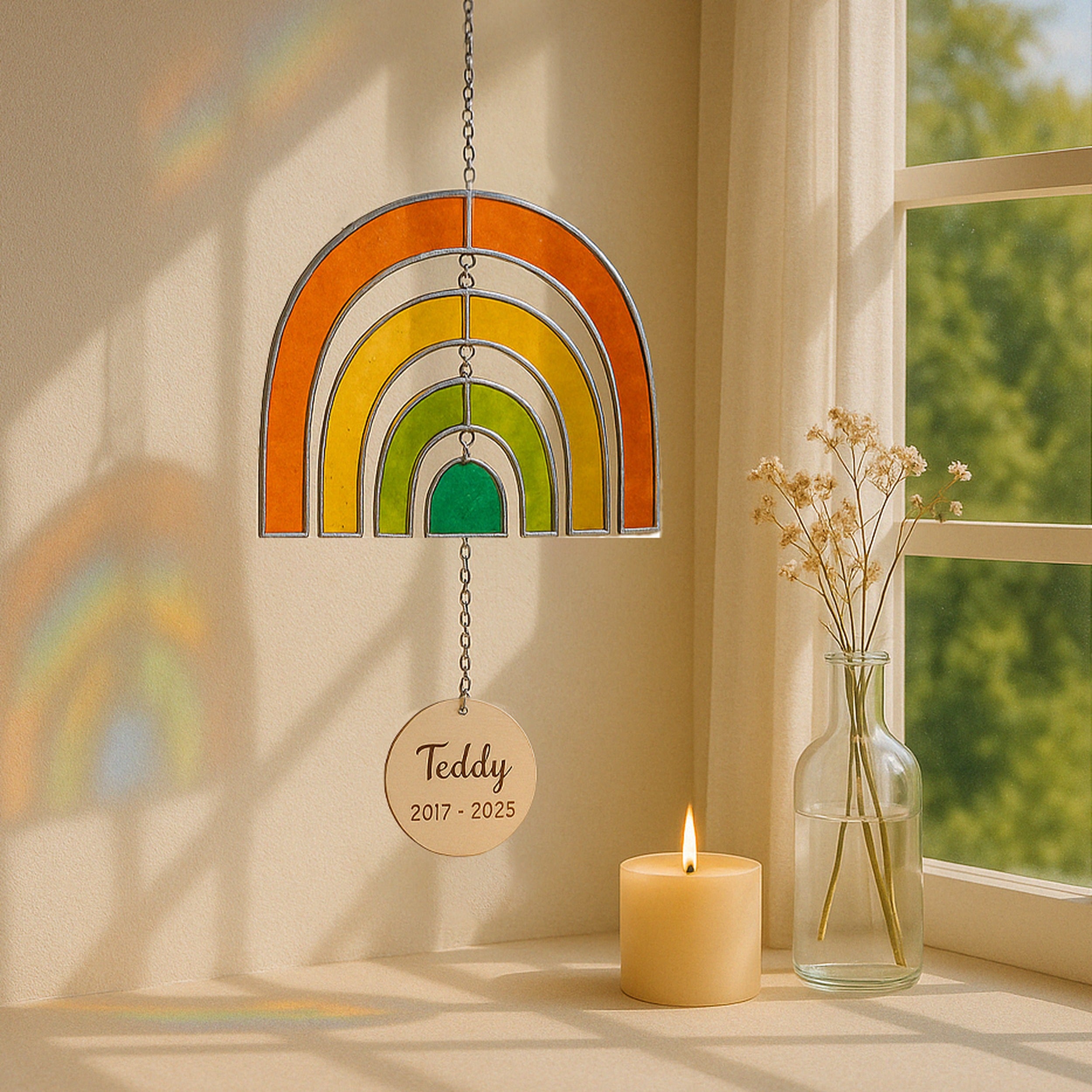 Stained Glass Pet Memorial Rainbow Suncatcher for Window Decor Q13