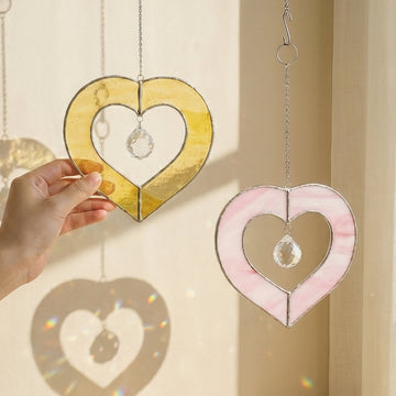 Heart Shaped Stained Glass Suncatcher Decor for Couples Q27