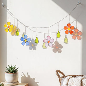 Stained Glass Flower Garland Decor and Boho Window Hanging F97