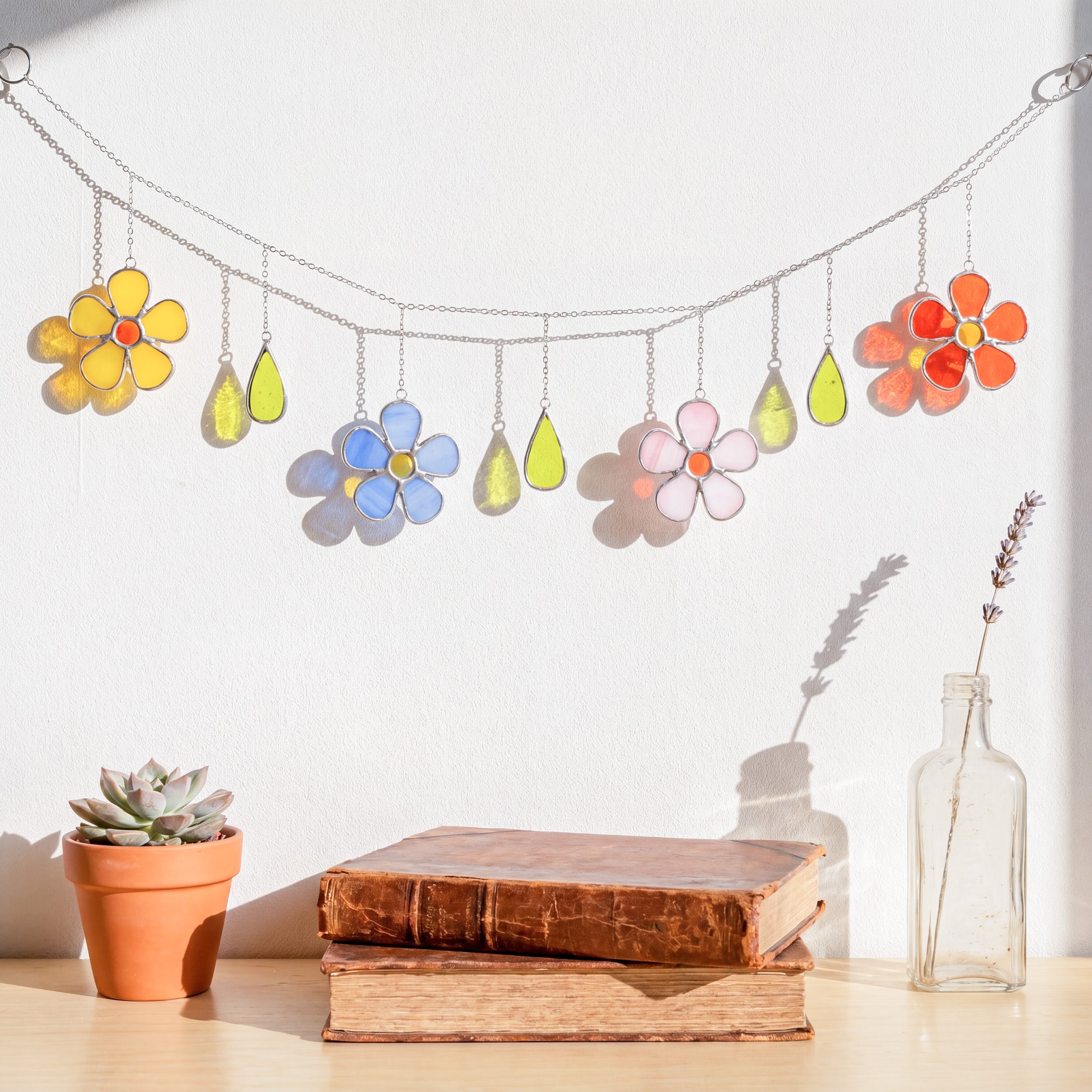 Stained Glass Flower Garland Decor and Boho Window Hanging F97