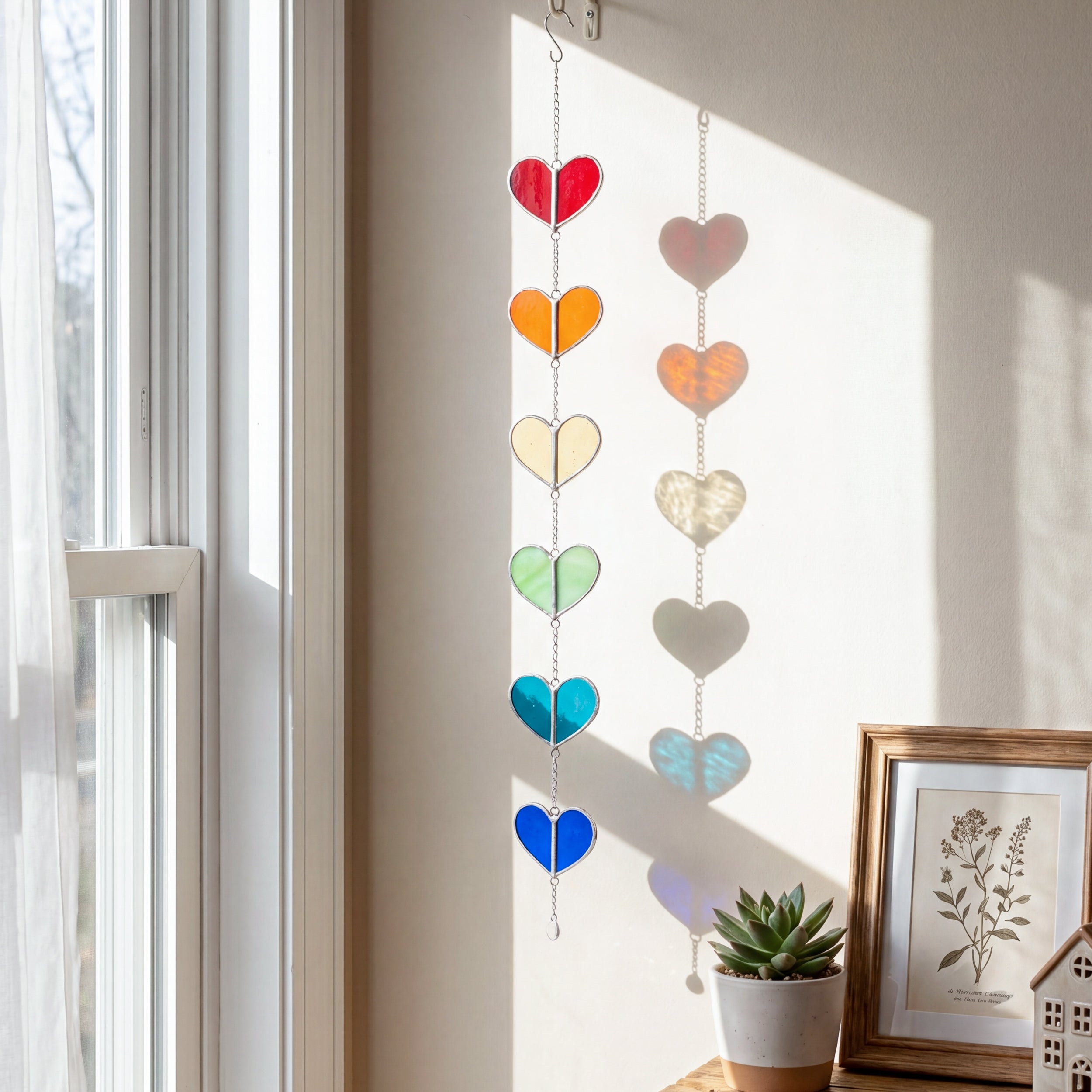 Rainbow Heart Glass Garland Decor and Window Ornaments F22