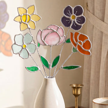 Stained Glass Birth Month Flower Art Decor for Floral Home Decor Q11