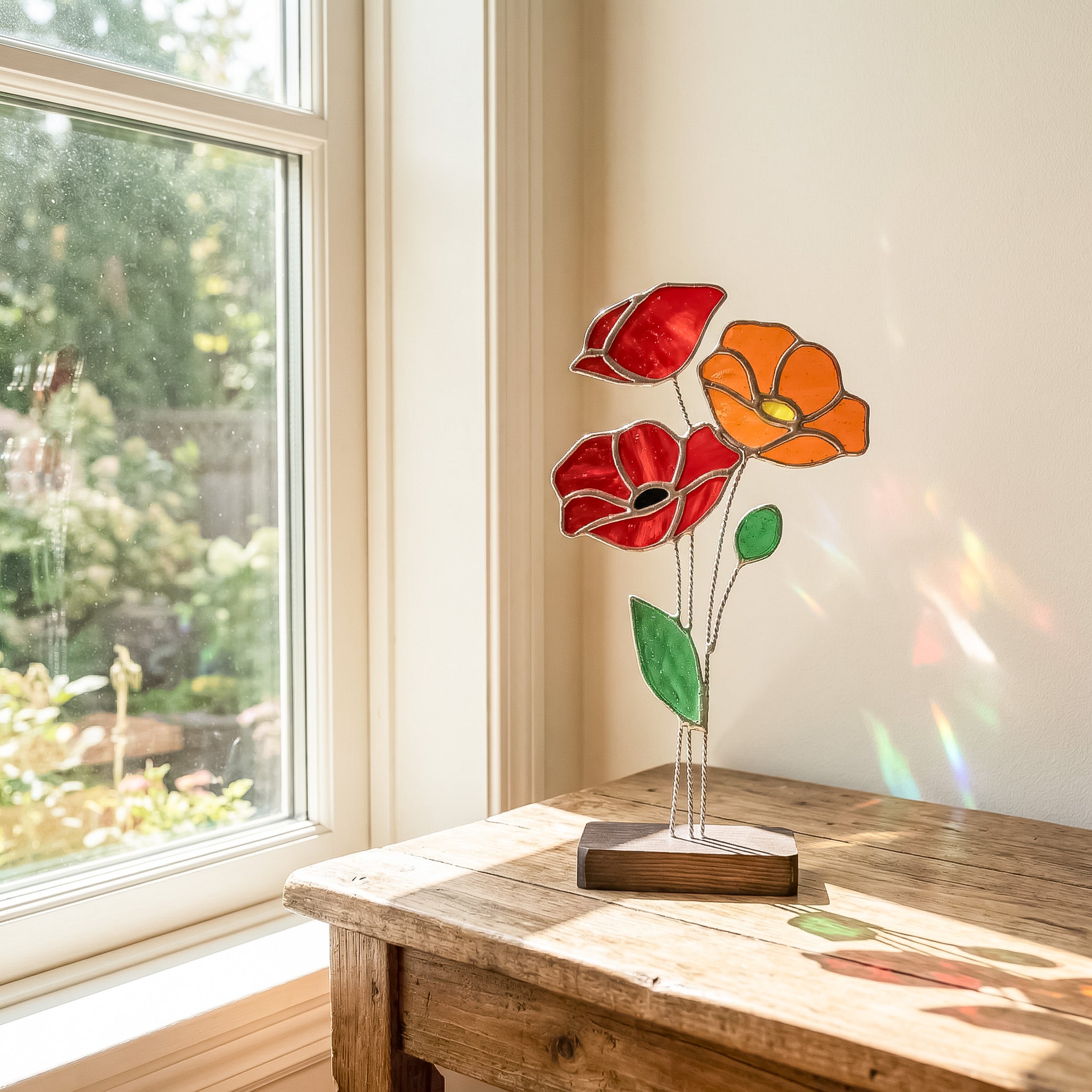 Stained Glass Flower Table Decor for Tabletop decor Q29