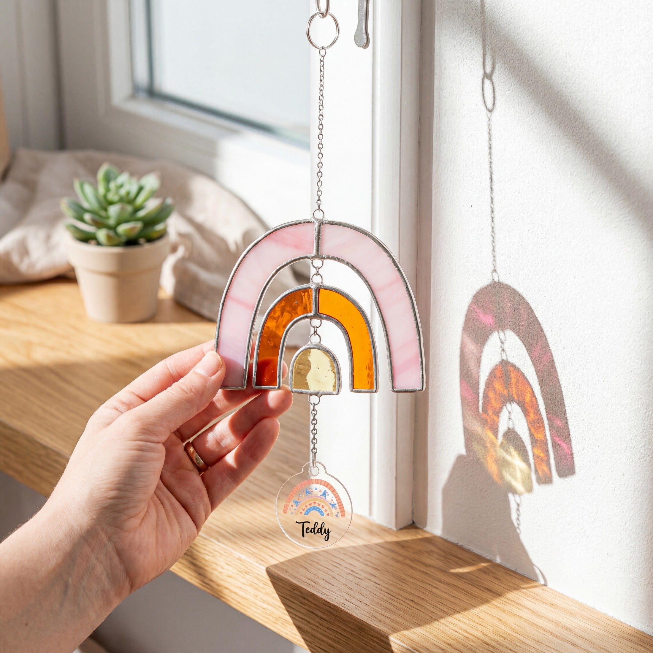 Personalized Rainbow Pet Memorial Stained Glass Suncatcher for Rainbow Bridge Gift Q30