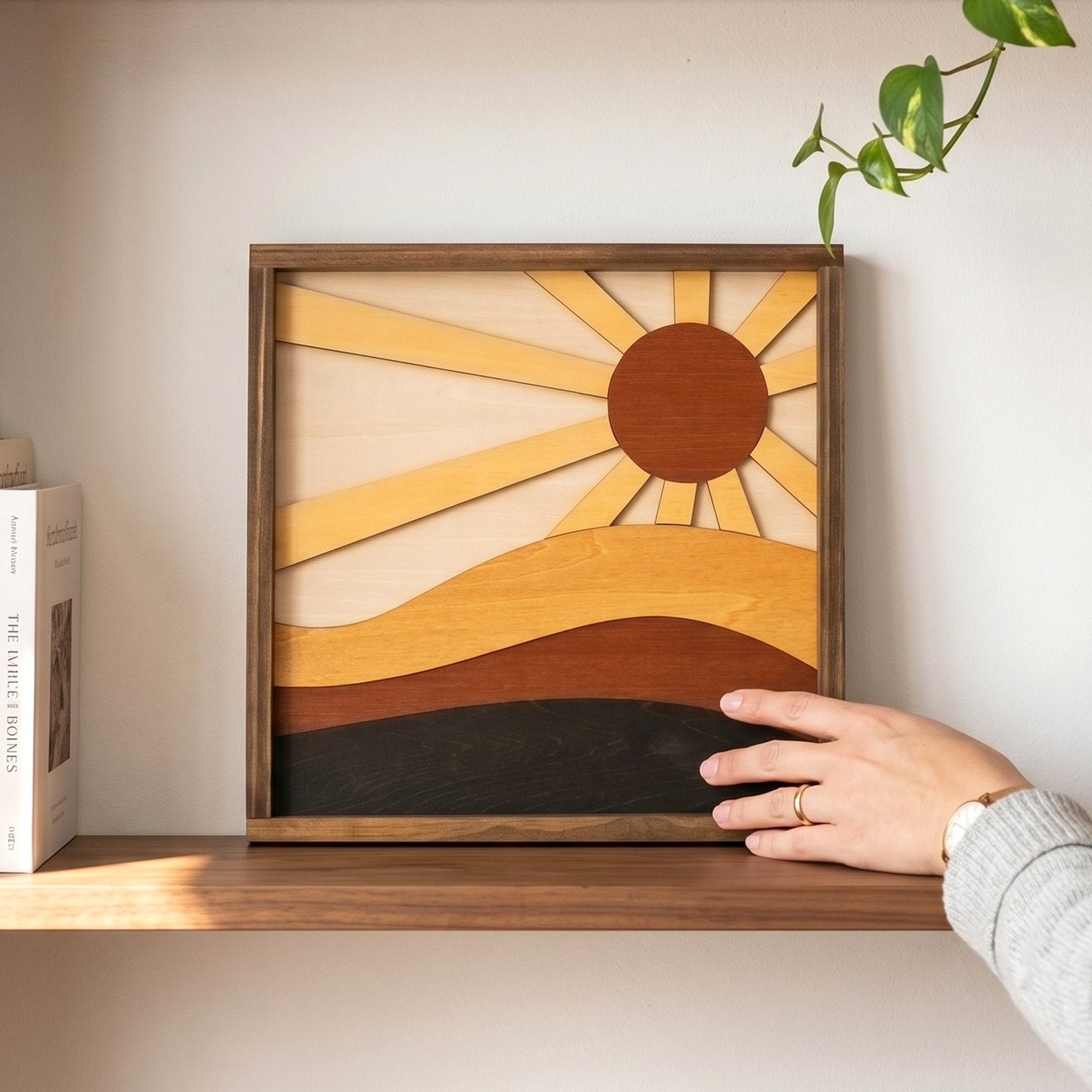 Wooden Sun And Moon Wall Art Wood Decor and Celestial Accent Y56