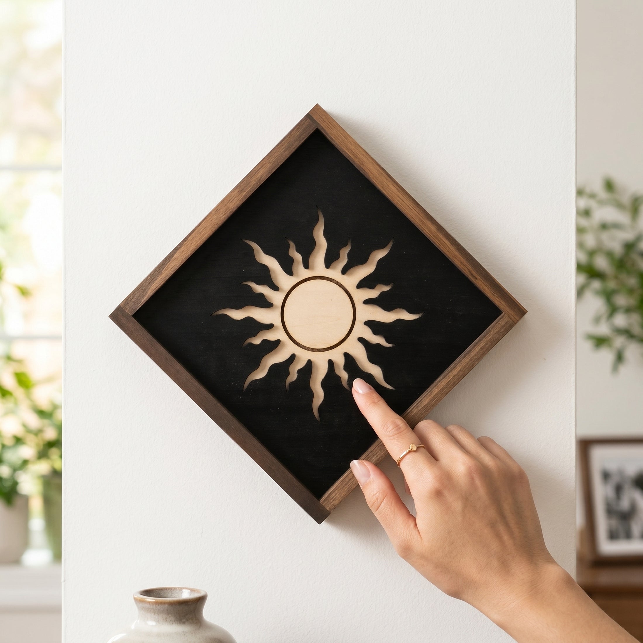 Wooden Sun And Moon Wall Art Wood Decor for Modern Spaces Y55