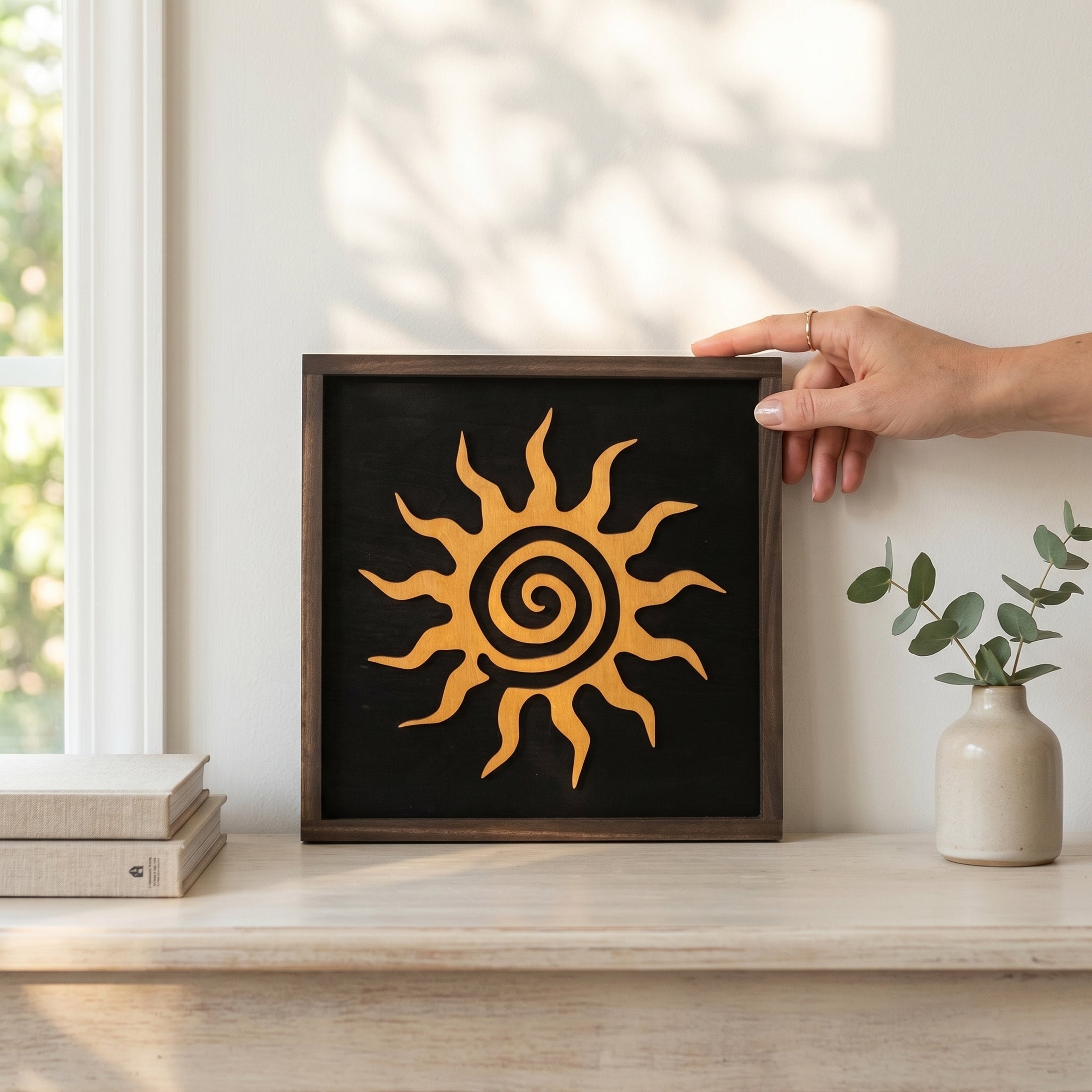 Wooden Sun And Moon Wall Art Wood Decor and Boho Accent Y54