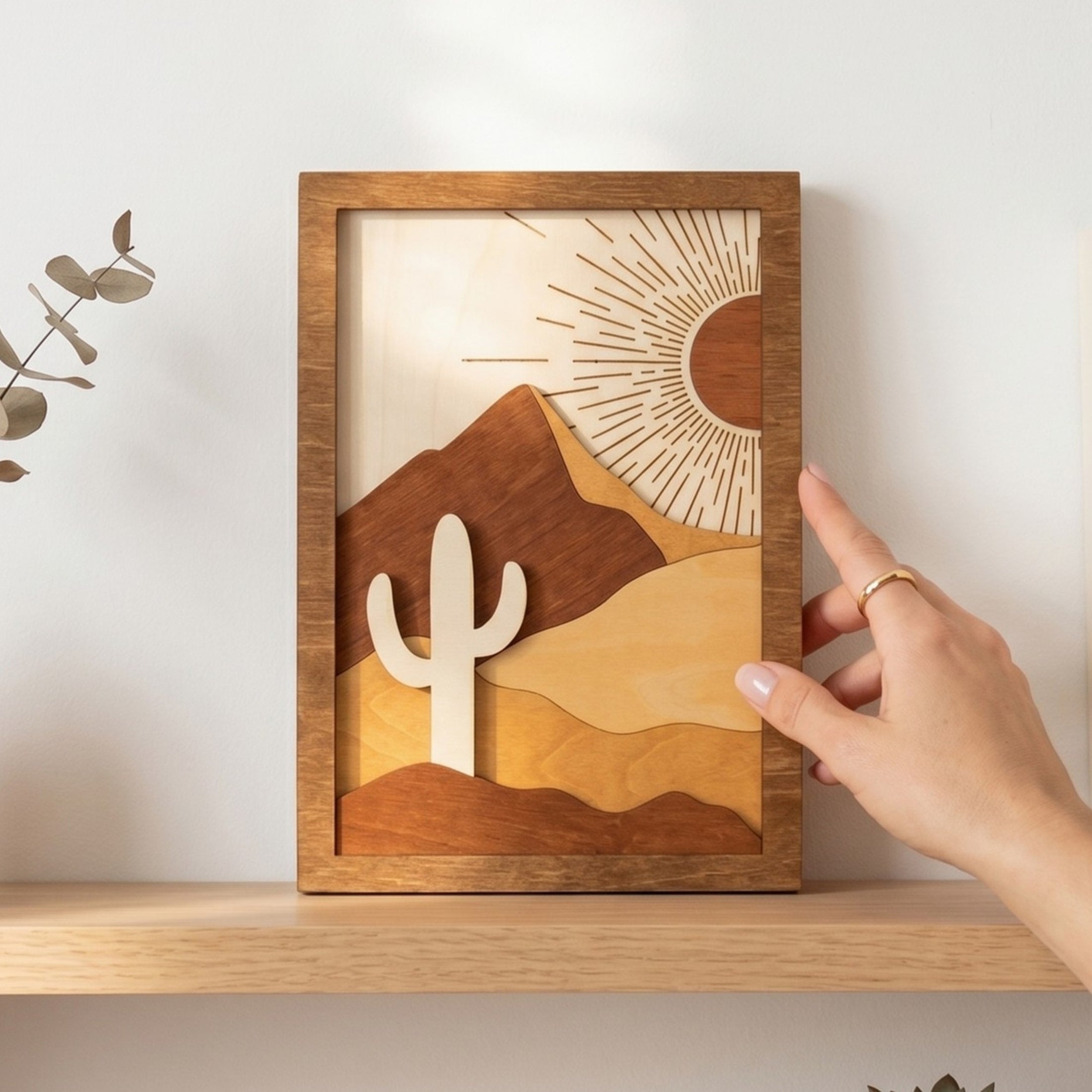 Desert Cactus Wood Art for Large Wood Wall Decor, Art Wooden R07