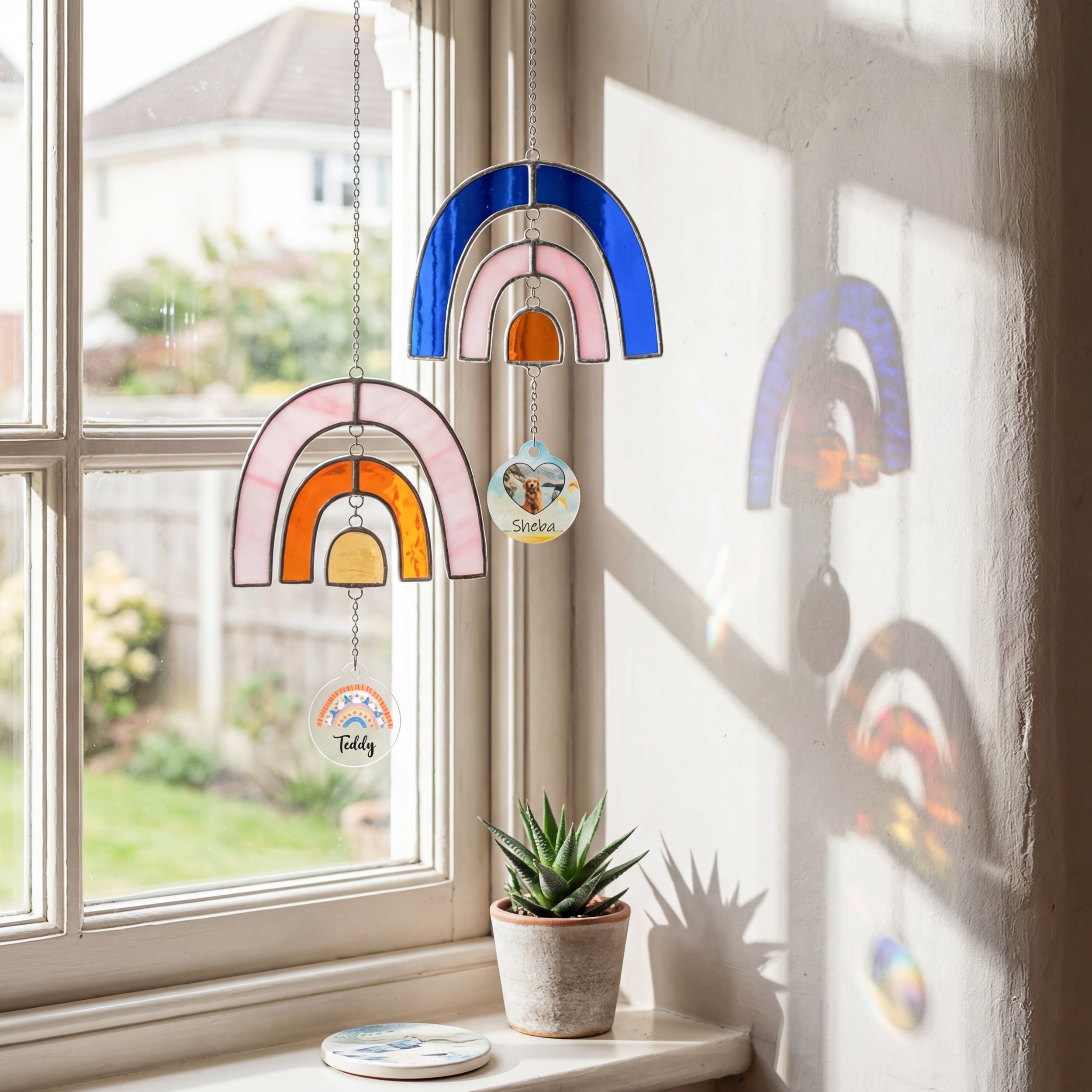 Personalized Rainbow Pet Memorial Stained Glass Suncatcher for Rainbow Bridge Gift Q30