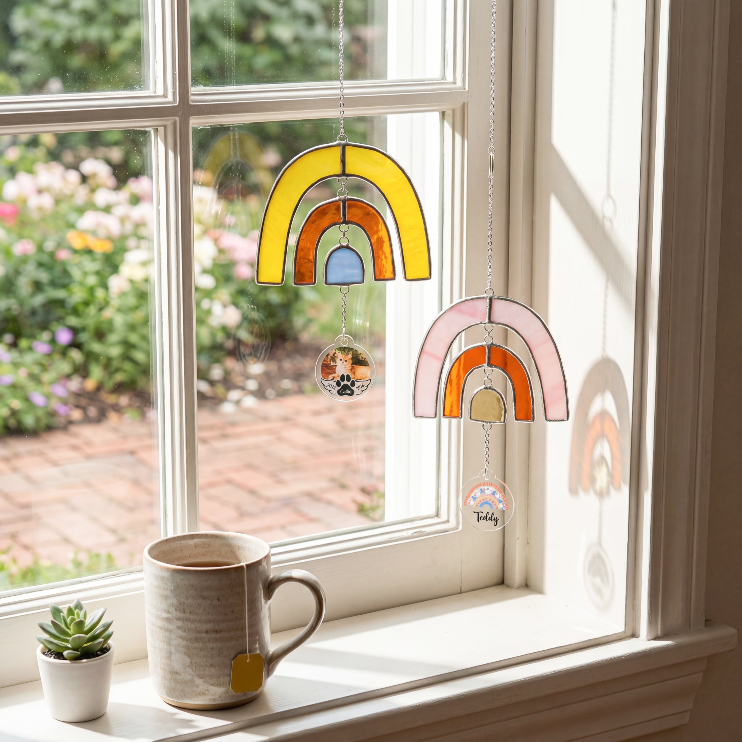 Personalized Rainbow Pet Memorial Stained Glass Suncatcher for Rainbow Bridge Gift Q30