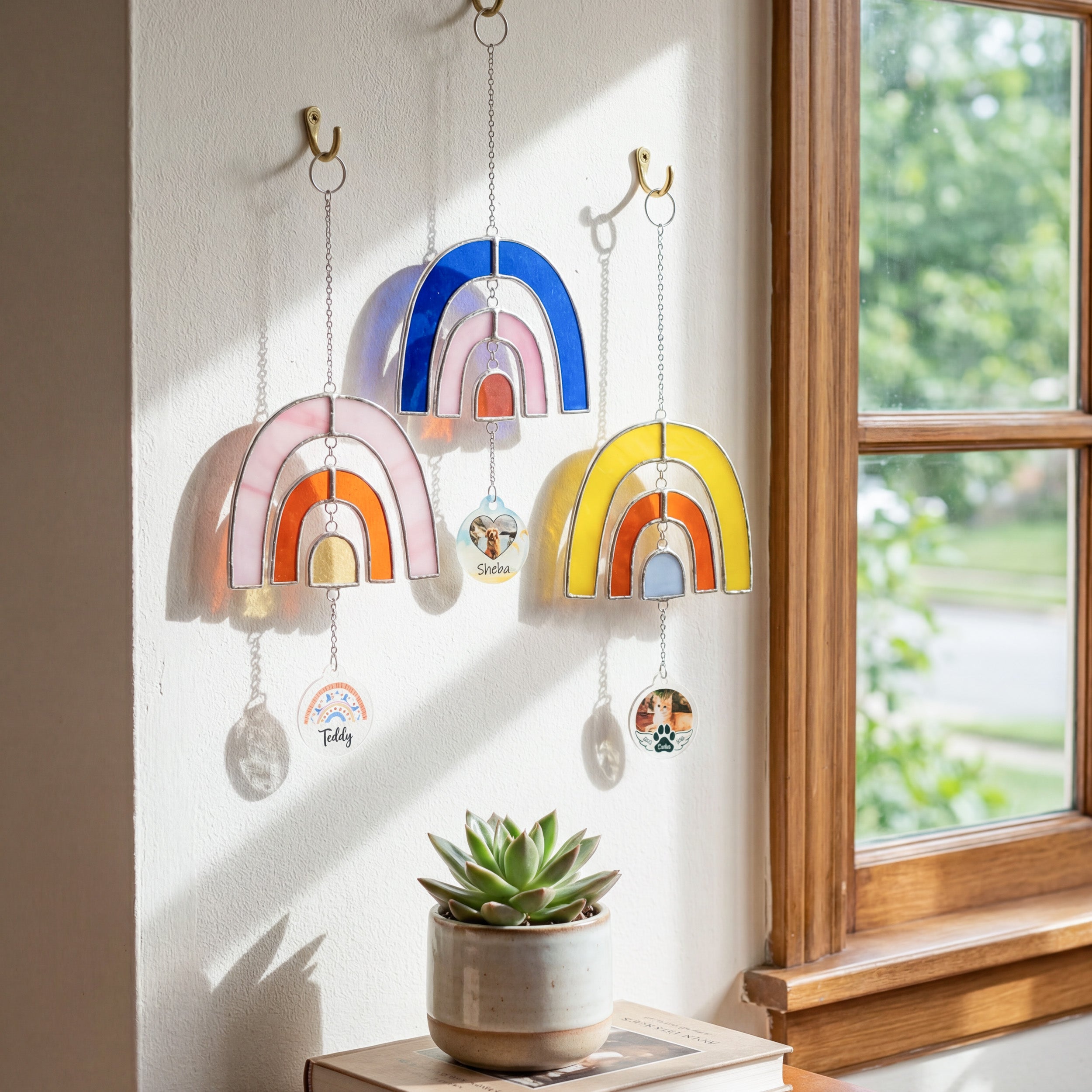 Personalized Rainbow Pet Memorial Stained Glass Suncatcher for Rainbow Bridge Gift Q30