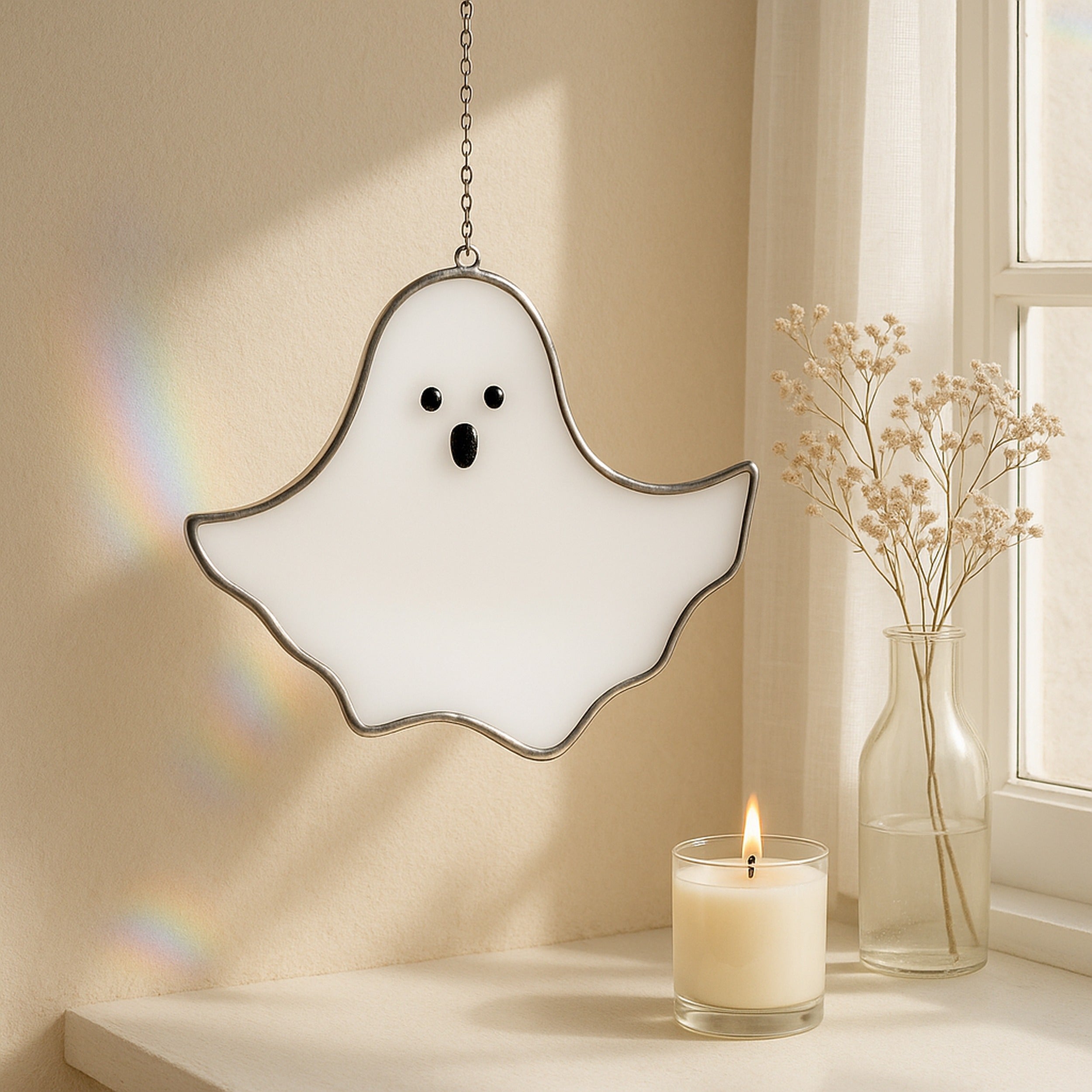 Stained Glass Ghost, cute ghost decor and halloween hanging ghost F78