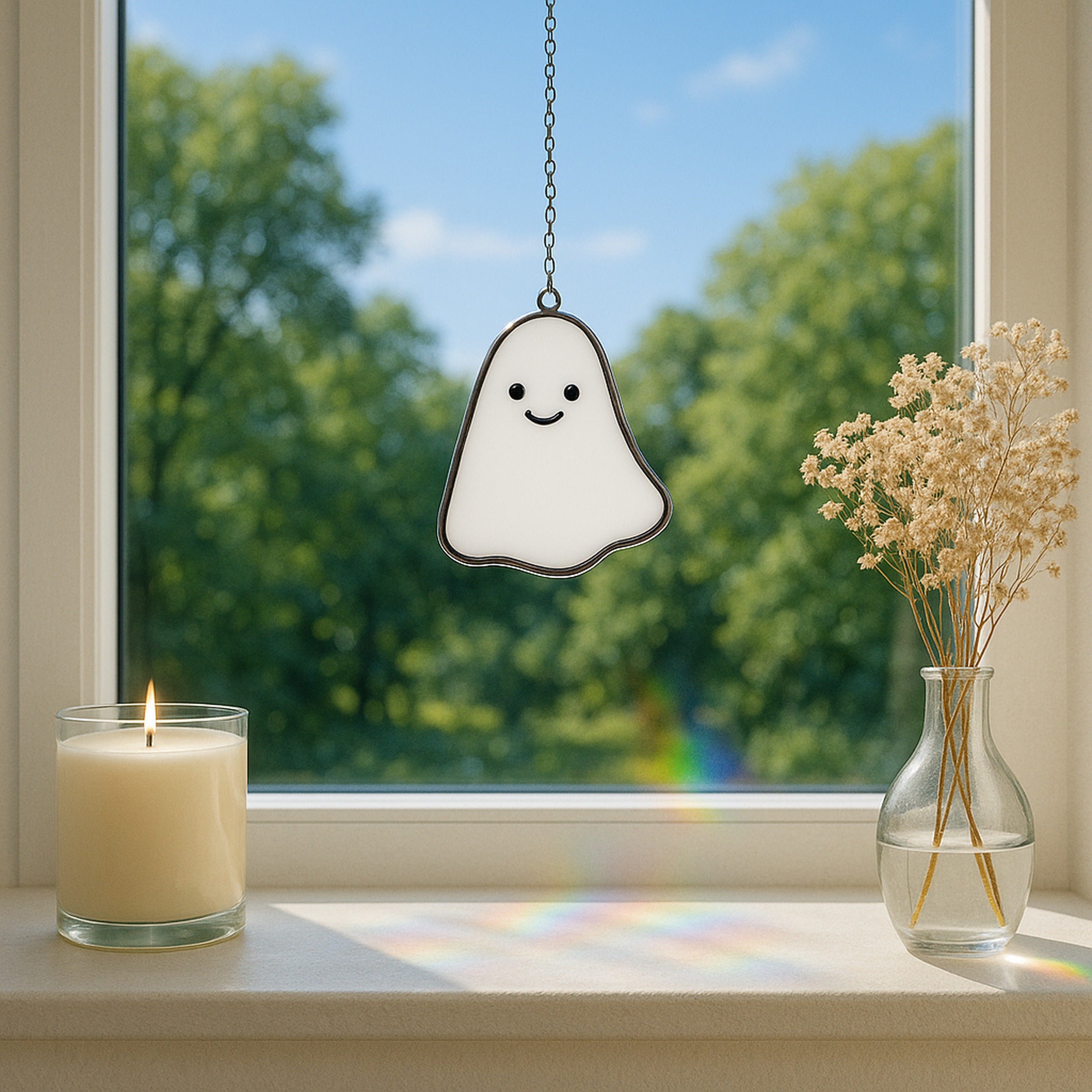 Stained Glass Ghost, cute ghost decor and halloween hanging ghost F78