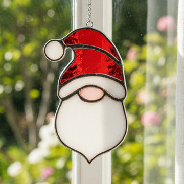 Stained Glass Santa Ornament, Minimalist holiday style F87