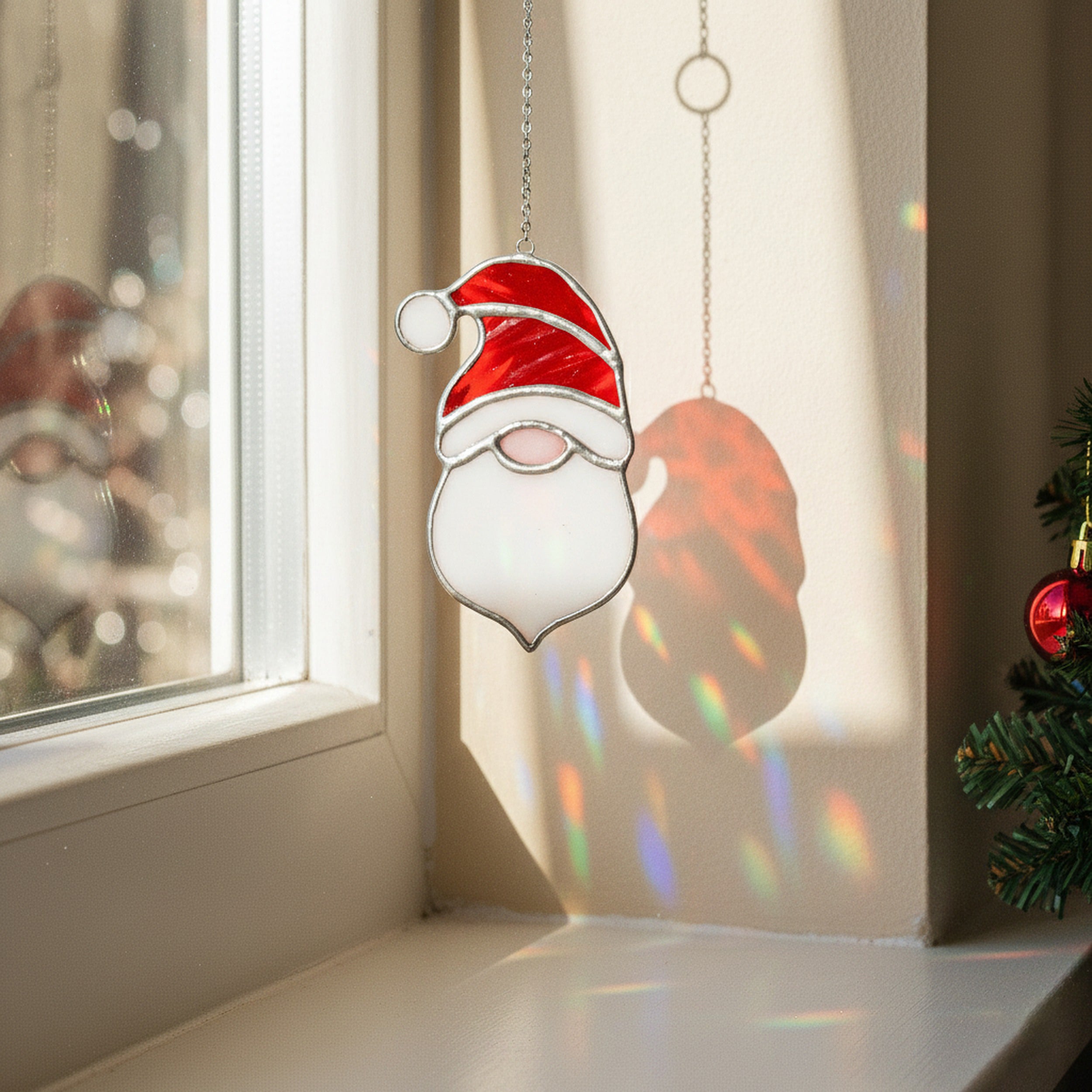 Stained Glass Santa Ornament, Christmas decorations for art F87
