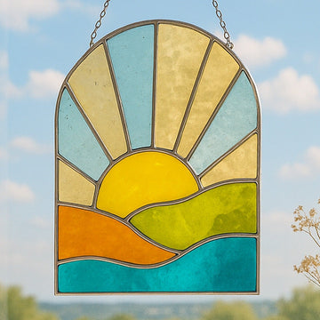 Stained Glass Sun Suncatcher for Boho Window Decor F93