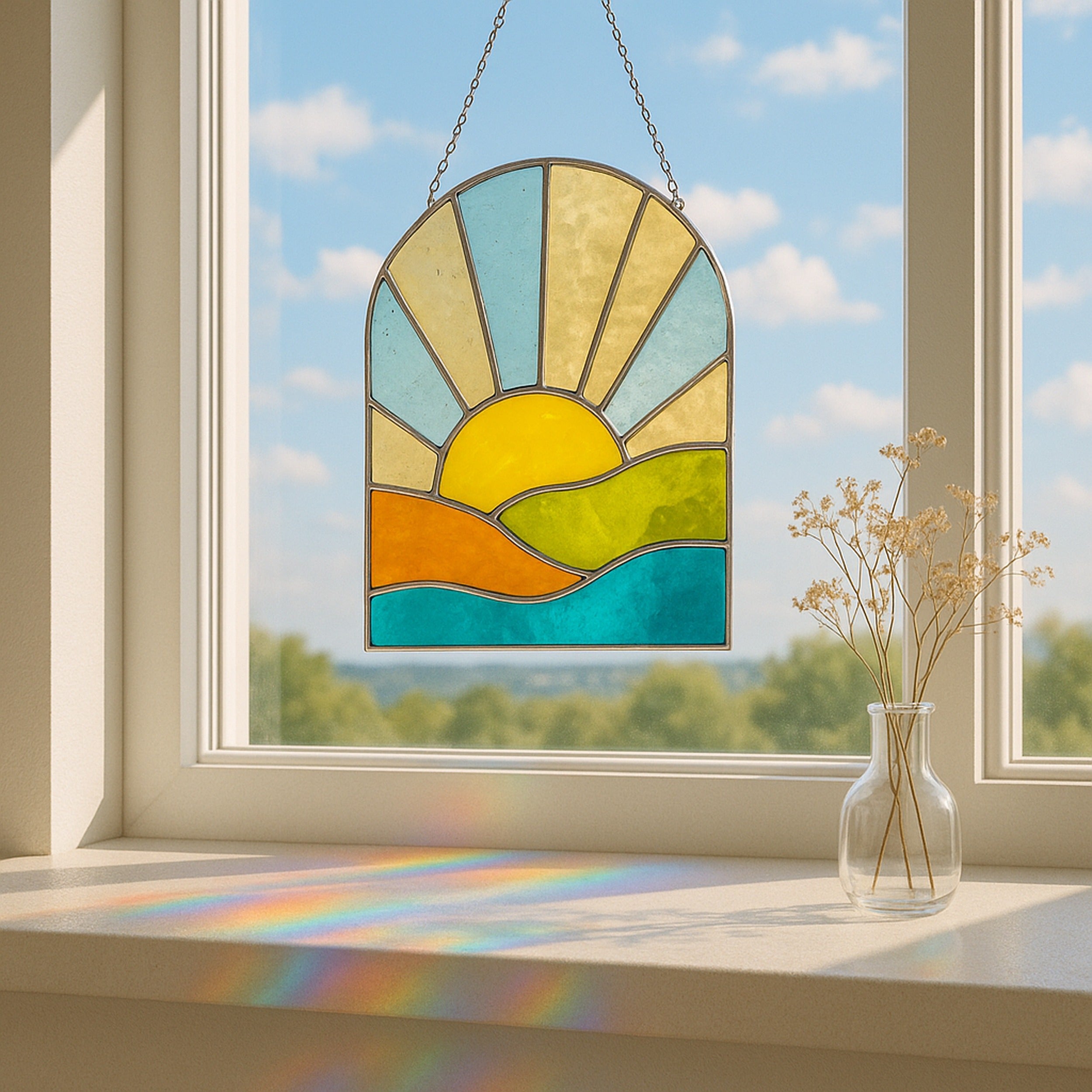 Stained Glass Sun Suncatcher and Bohemian Home Decor F93