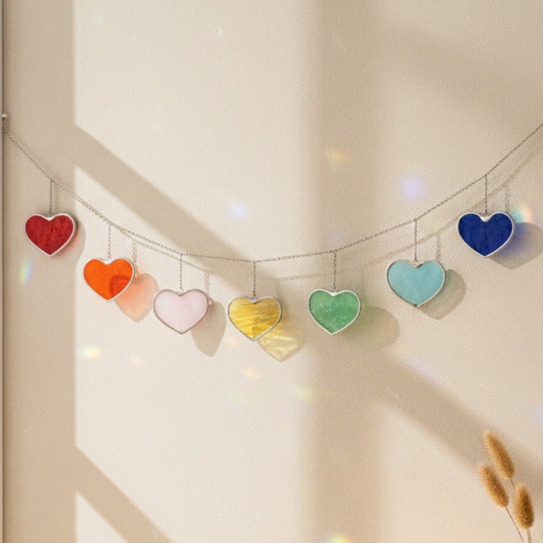 Rainbow Heart Glass Garland Glass for Boho Wall Decor F96